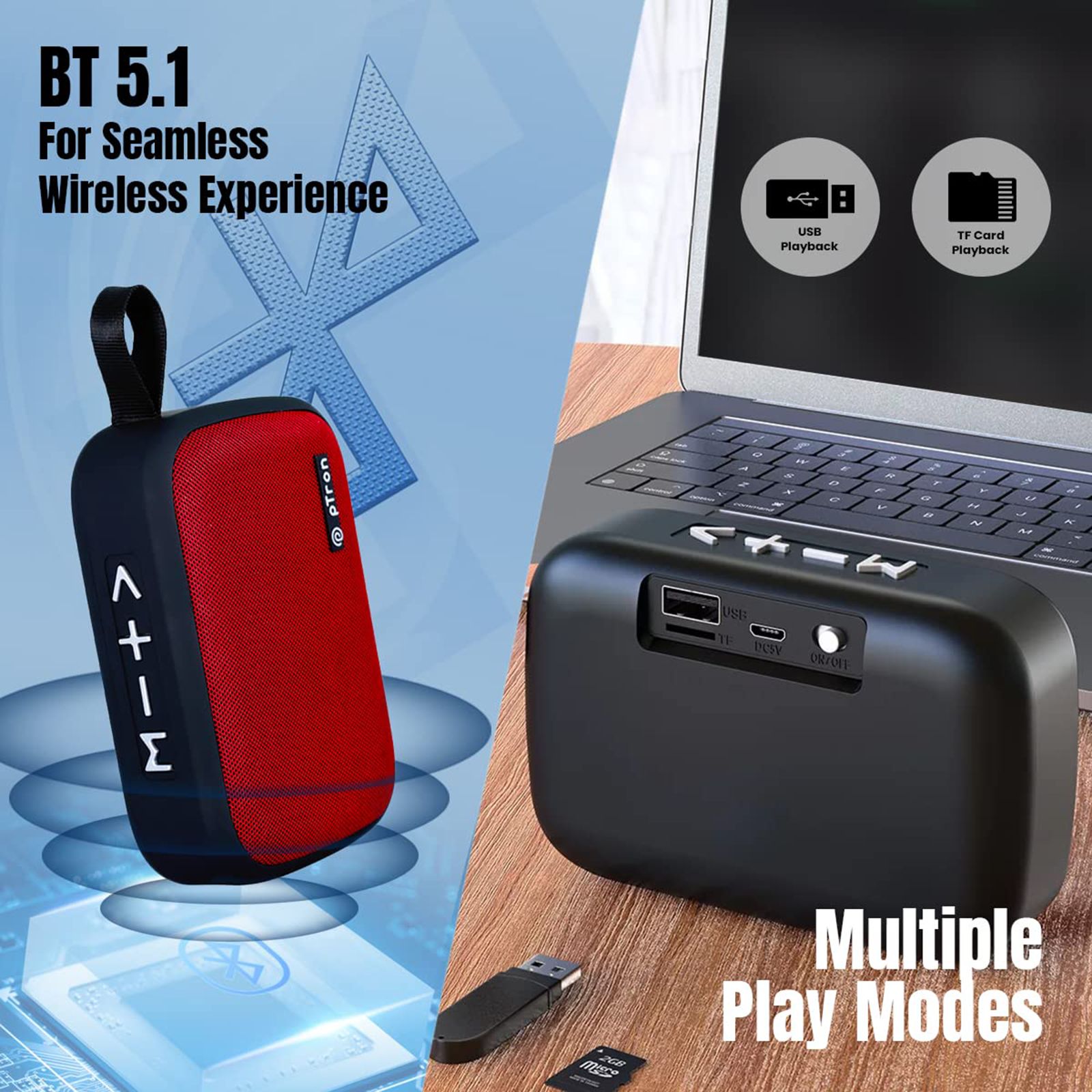 pTron Sonor Evo 5W Portable Bluetooth Speaker (Integrated Music & Call Control, Mono Channel, Red) pTron Sonor Evo 5W Portable Bluetooth Speaker (Integrated Music & Call Control, Mono Channel, Red)_5