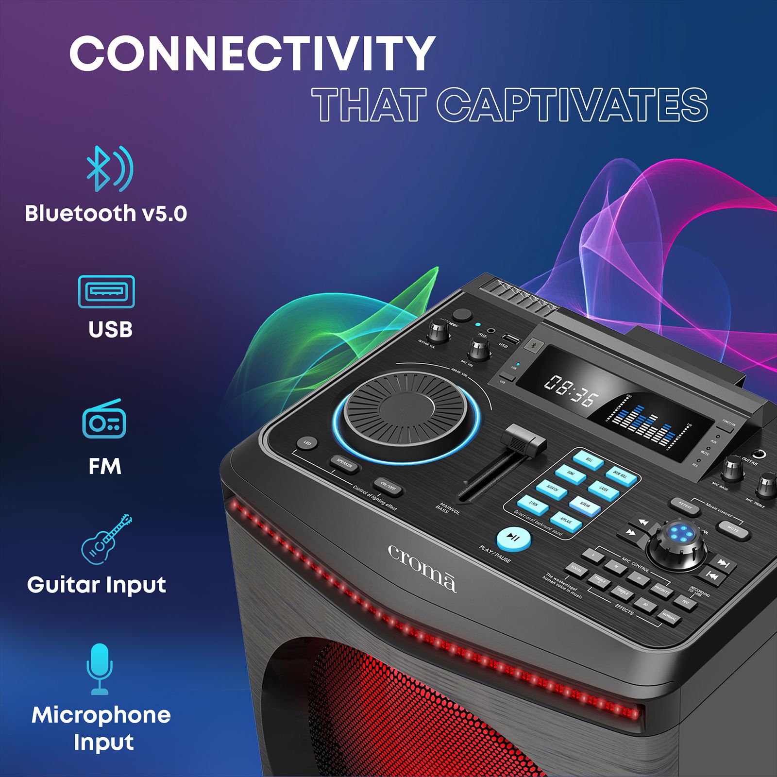 Croma Thumri 1800W Bluetooth Party Speaker with Mic (Preset Equalizer Modes, 2.0 Channel, Black) Croma Thumri 1800W Bluetooth Party Speaker with Mic (Preset Equalizer Modes, 2.0 Channel, Black)_13