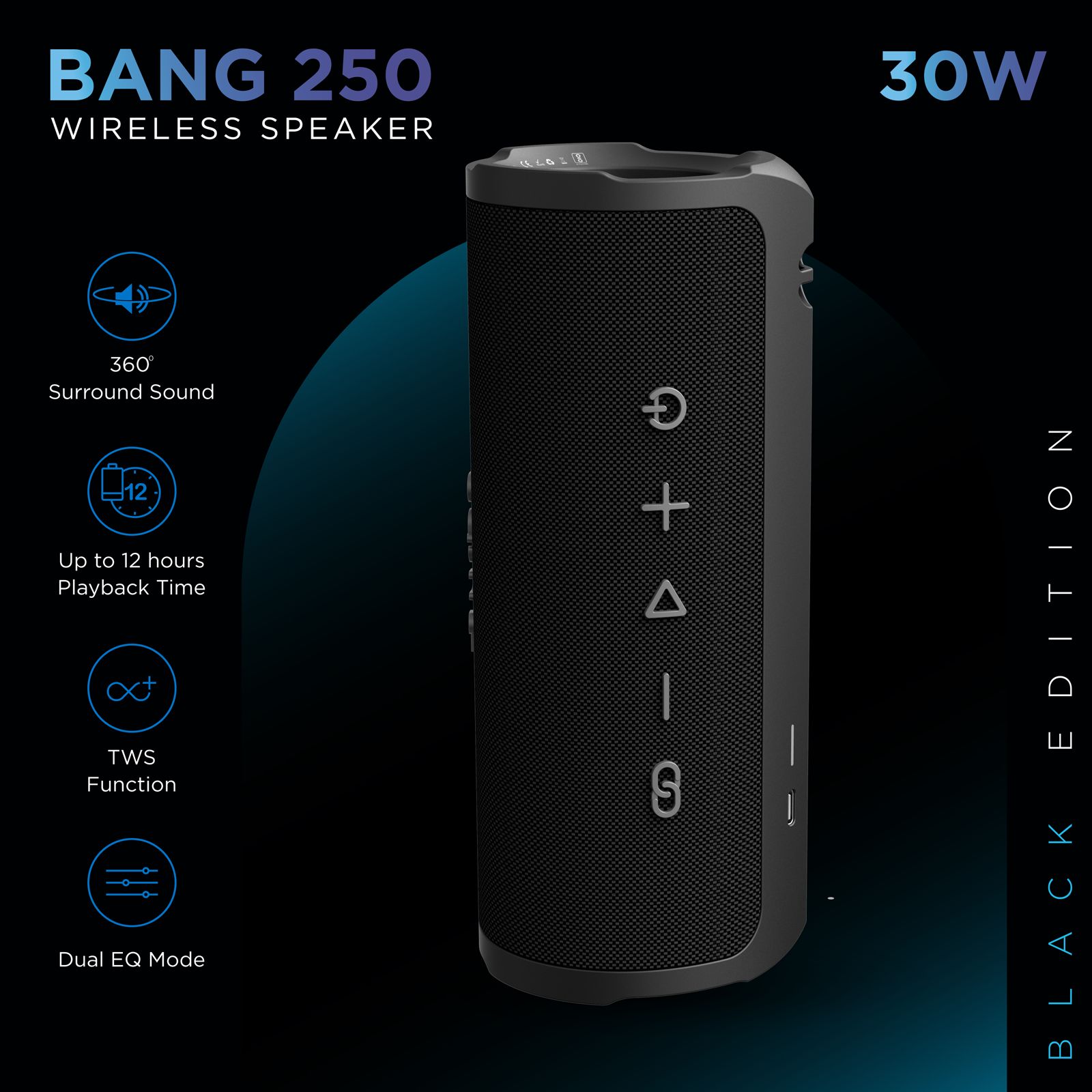 urbn Bang 250 30W Portable Bluetooth Speaker (IPX7 Water Resistant, TWS Functionality, 2.0 Channel, Black) urbn Bang 250 30W Portable Bluetooth Speaker (IPX7 Water Resistant, TWS Functionality, 2.0 Channel, Black)_7