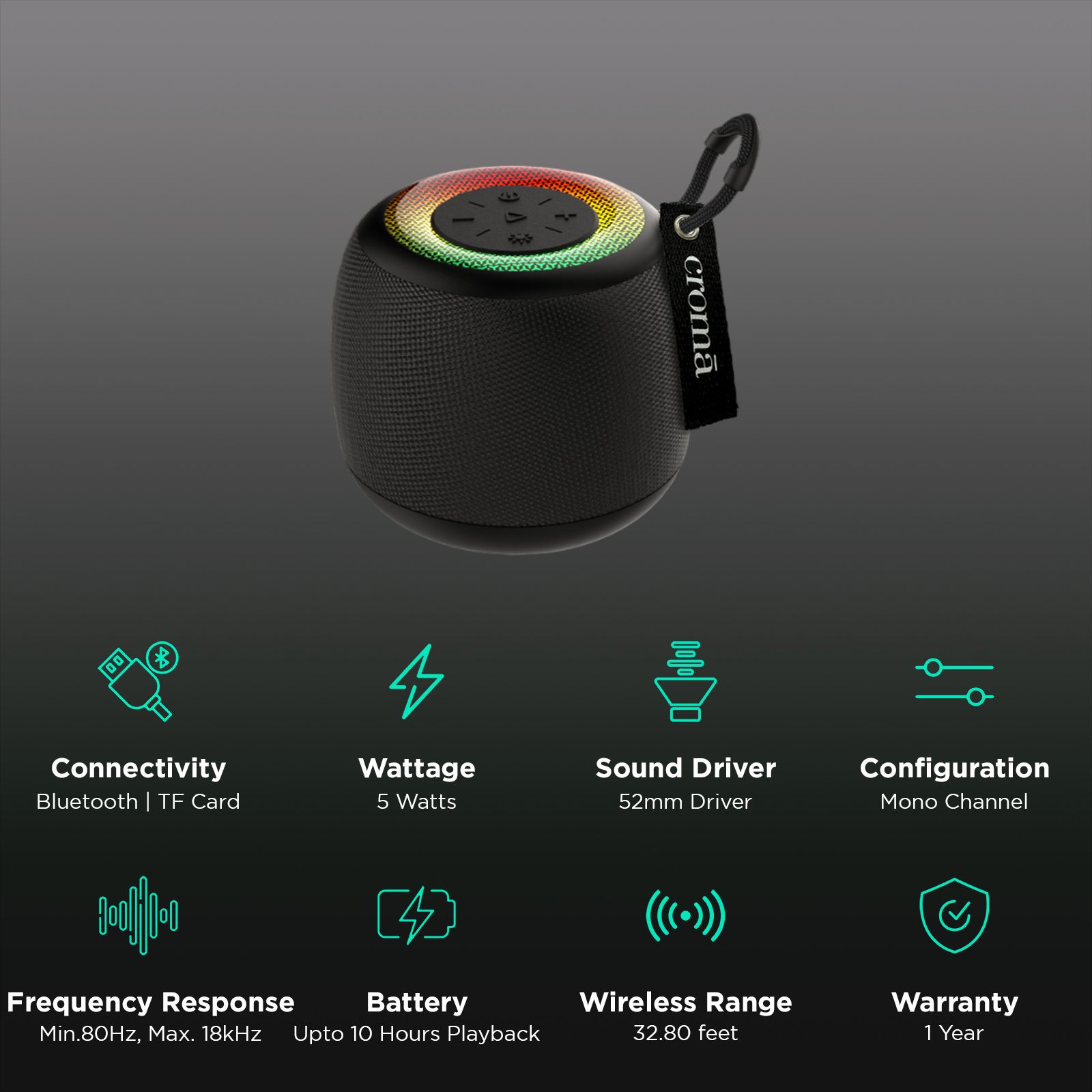 Croma 5W Portable Bluetooth Speaker (RGB Light, Black) Croma 5W Portable Bluetooth Speaker (RGB Light, Black)_2