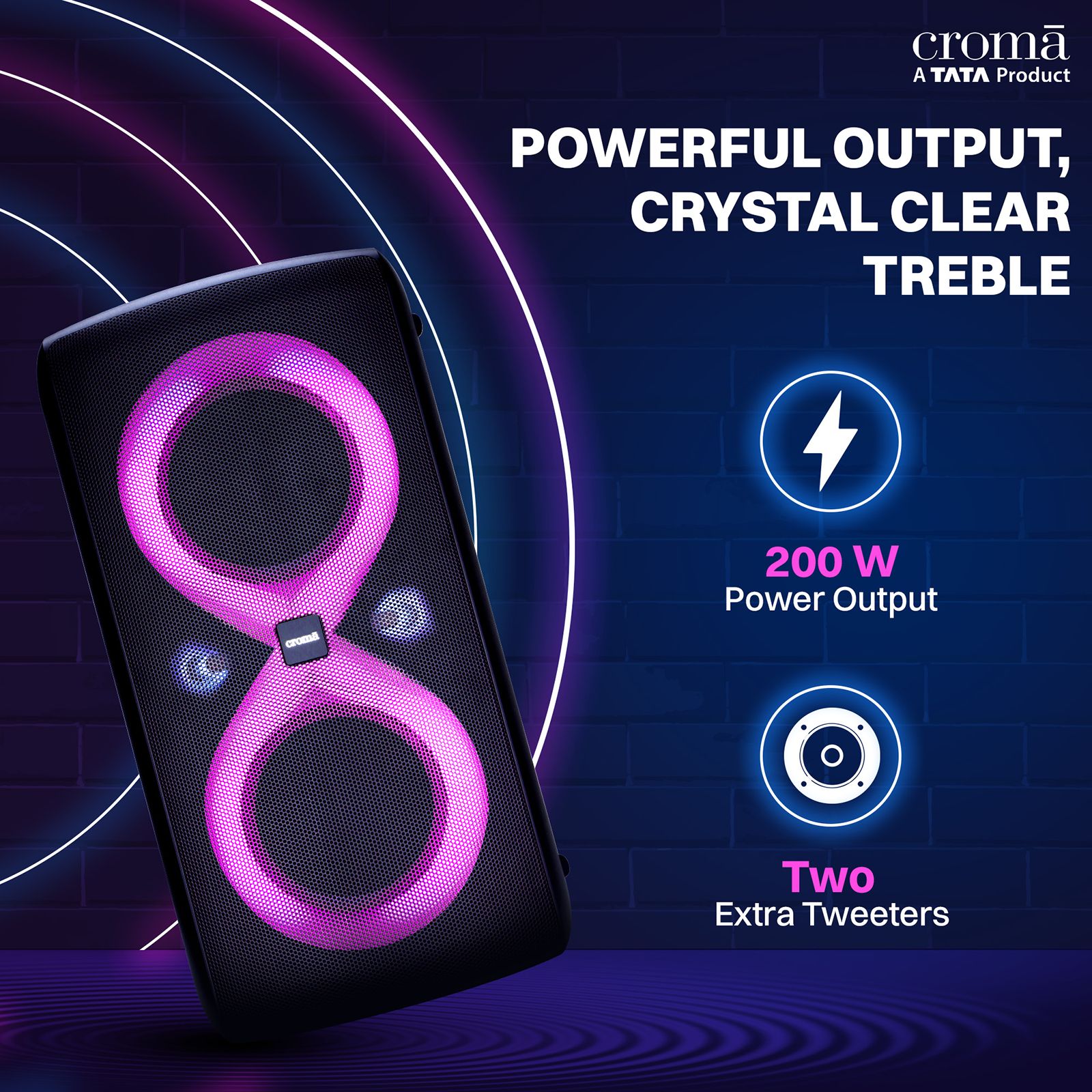 Croma 200W Bluetooth Party Speaker with UHF Mic (6000mAh Power Bank, Black) Croma 200W Bluetooth Party Speaker with UHF Mic (6000mAh Power Bank, Black)_9