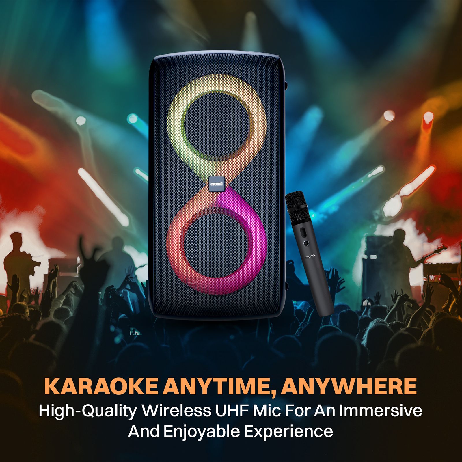 Croma 200W Bluetooth Party Speaker with UHF Mic (6000mAh Power Bank, Black) Croma 200W Bluetooth Party Speaker with UHF Mic (6000mAh Power Bank, Black)_13