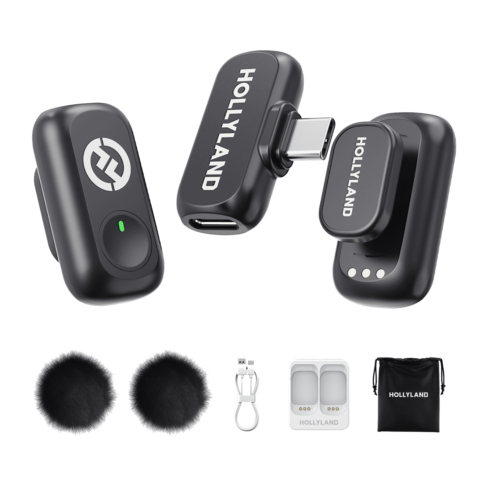 HOLLYLAND Lark A1 Mini Duo 2 Type C Wireless Microphone with Auto-Limit Clip Protection (Black)_1