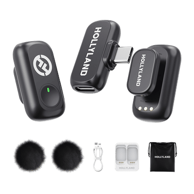 HOLLYLAND Lark A1 Mini Duo 2 Type C Wireless Microphone with Auto-Limit Clip Protection (Black)