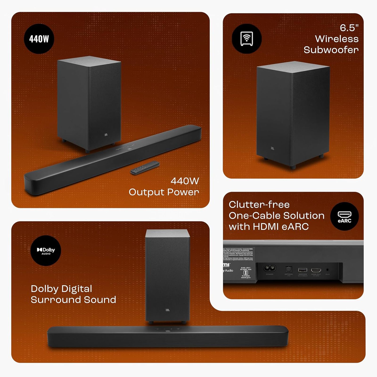 JBL Bar 2.1 Essential 440W Bluetooth Soundbar with Remote (Dolby Digital, 2.1 Channel, Black) JBL Bar 2.1 Essential 440W Bluetooth Soundbar with Remote (Dolby Digital, 2.1 Channel, Black)_7
