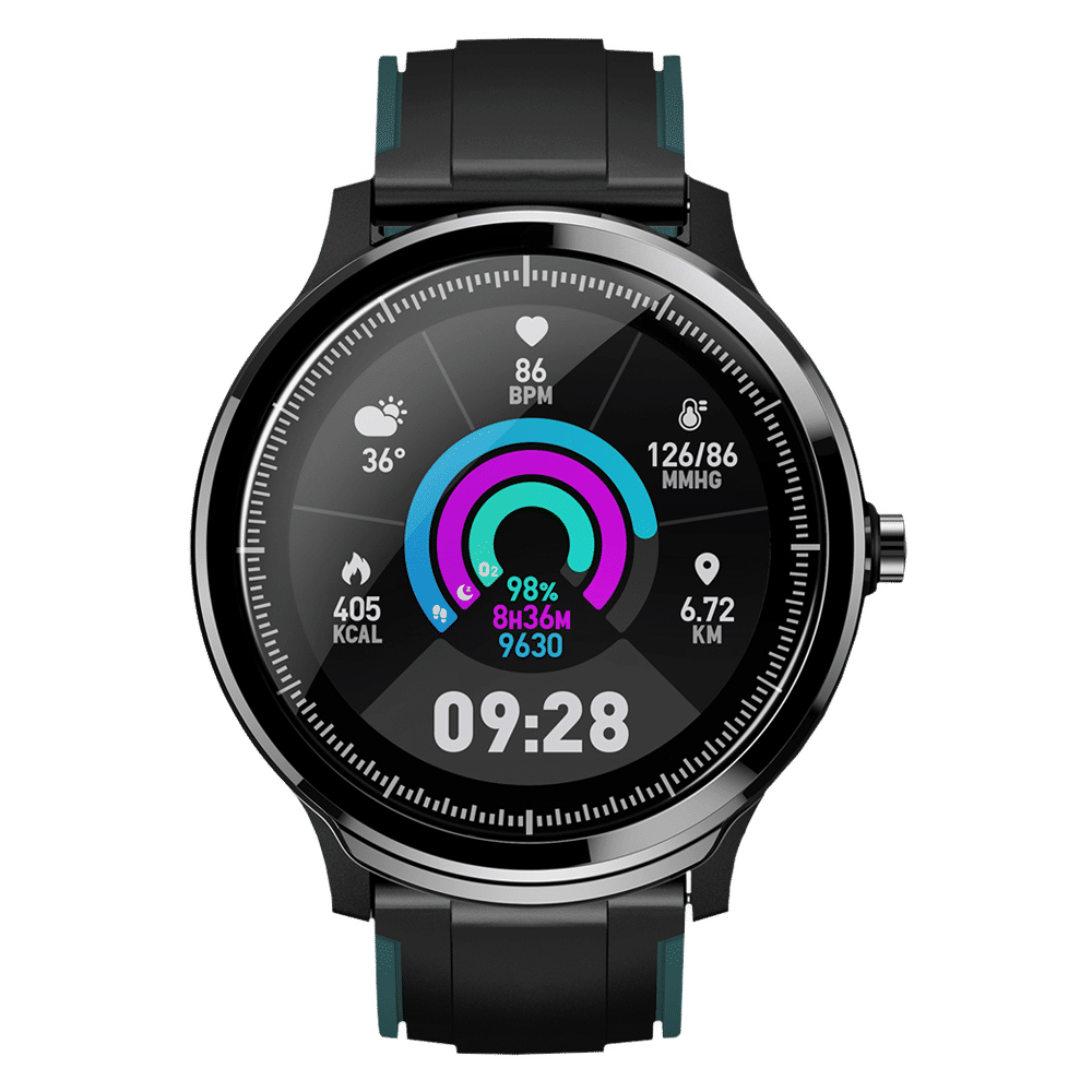 CROSSBEATS Ace Smartwatch with GPS (33mm LCD Display, IP68 Waterproof, Black Sea Green Strap)_1