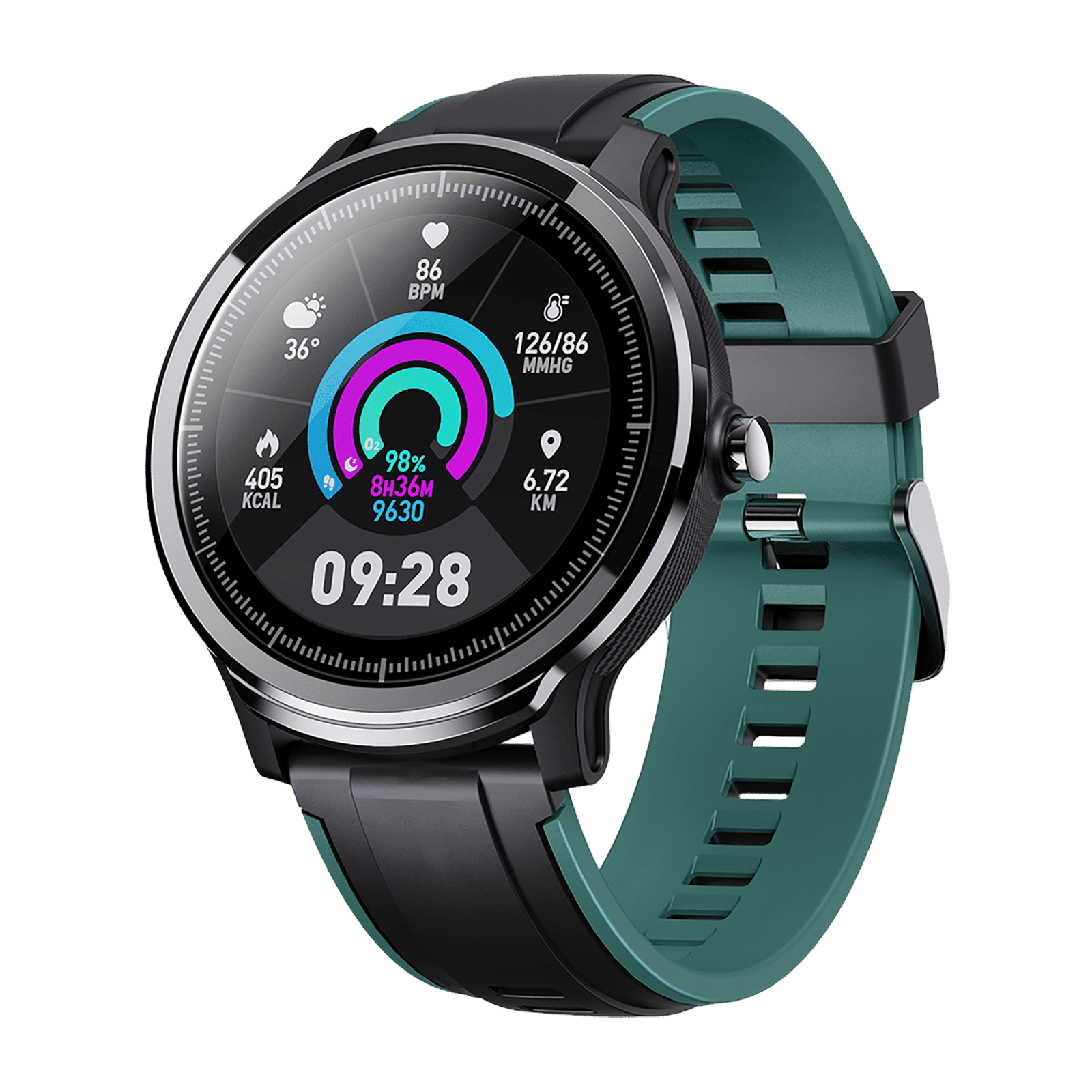 CROSSBEATS Ace Smartwatch with GPS (33mm LCD Display, IP68 Waterproof, Black Sea Green Strap)_4