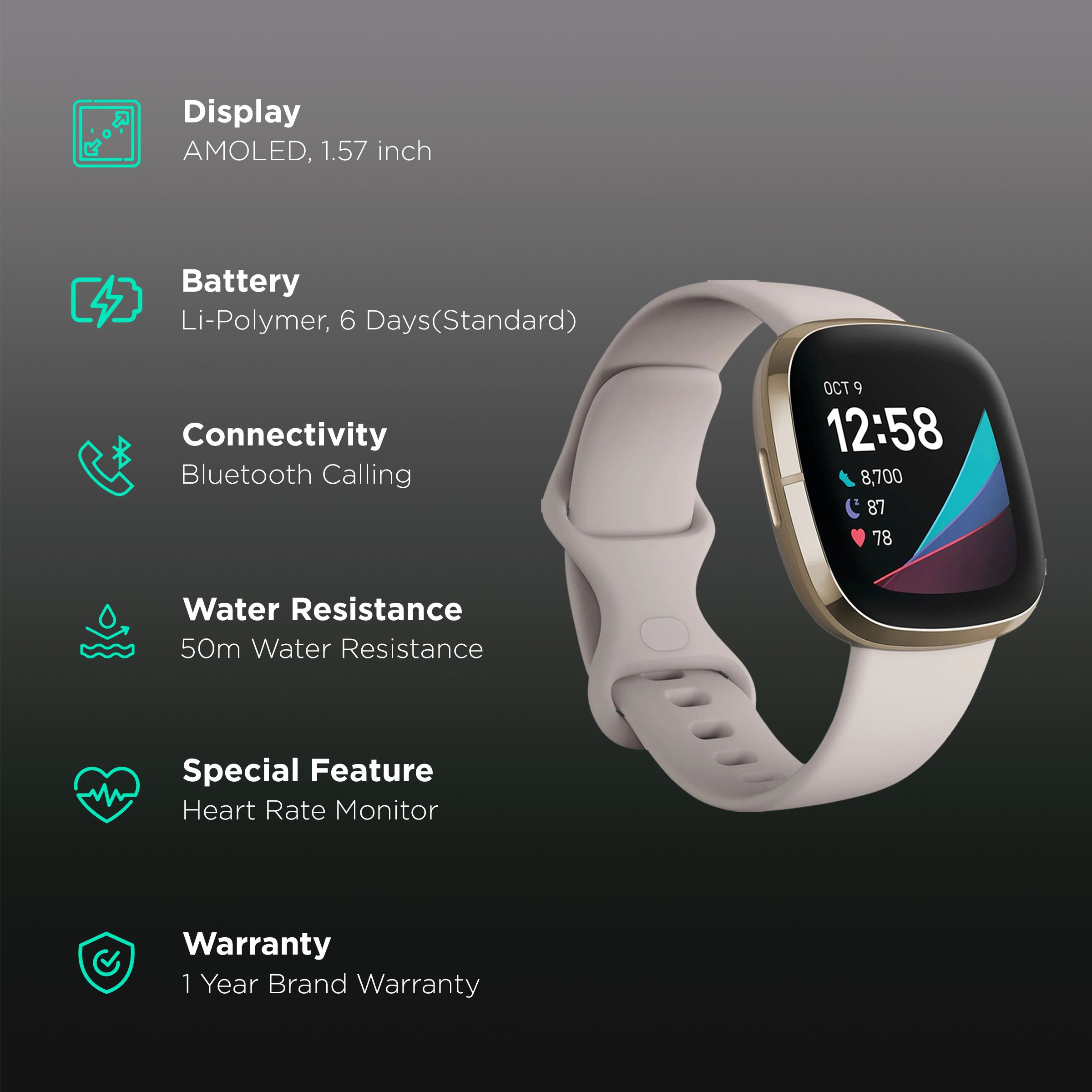 fitbit Sense Smartwatch with Bluetooth Calling (40mm AMOLED Display, 50 Meter Water Resistant, Lunar White Strap) fitbit Sense Smartwatch with Bluetooth Calling (40mm AMOLED Display, 50 Meter Water Resistant, Lunar White Strap)_2