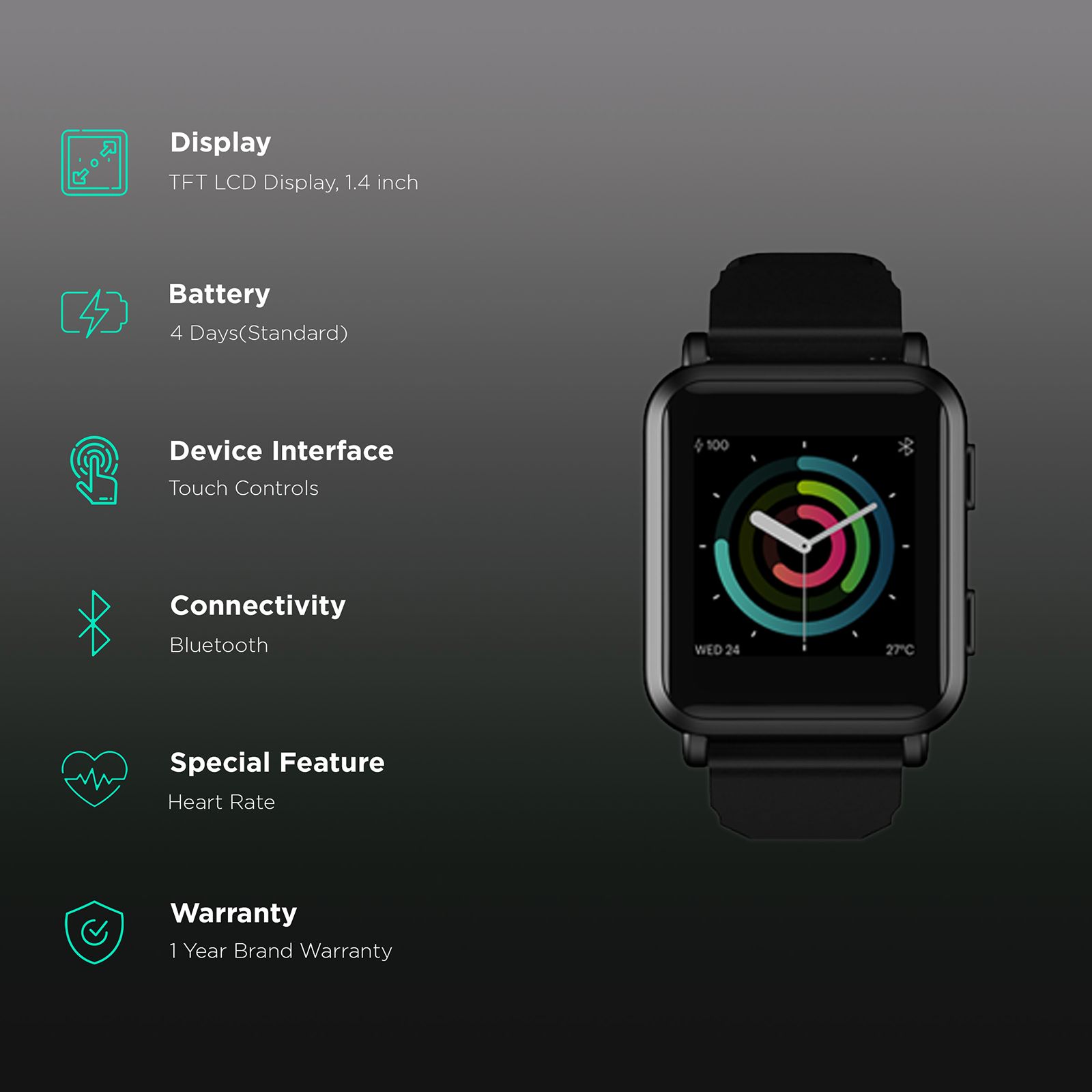 noise ColorFit Nav Smart Watch with 3D Motion Tracking (35.56mm TFT LCD Display, IP68 Water Resistant, Stealth Black Strap)_2