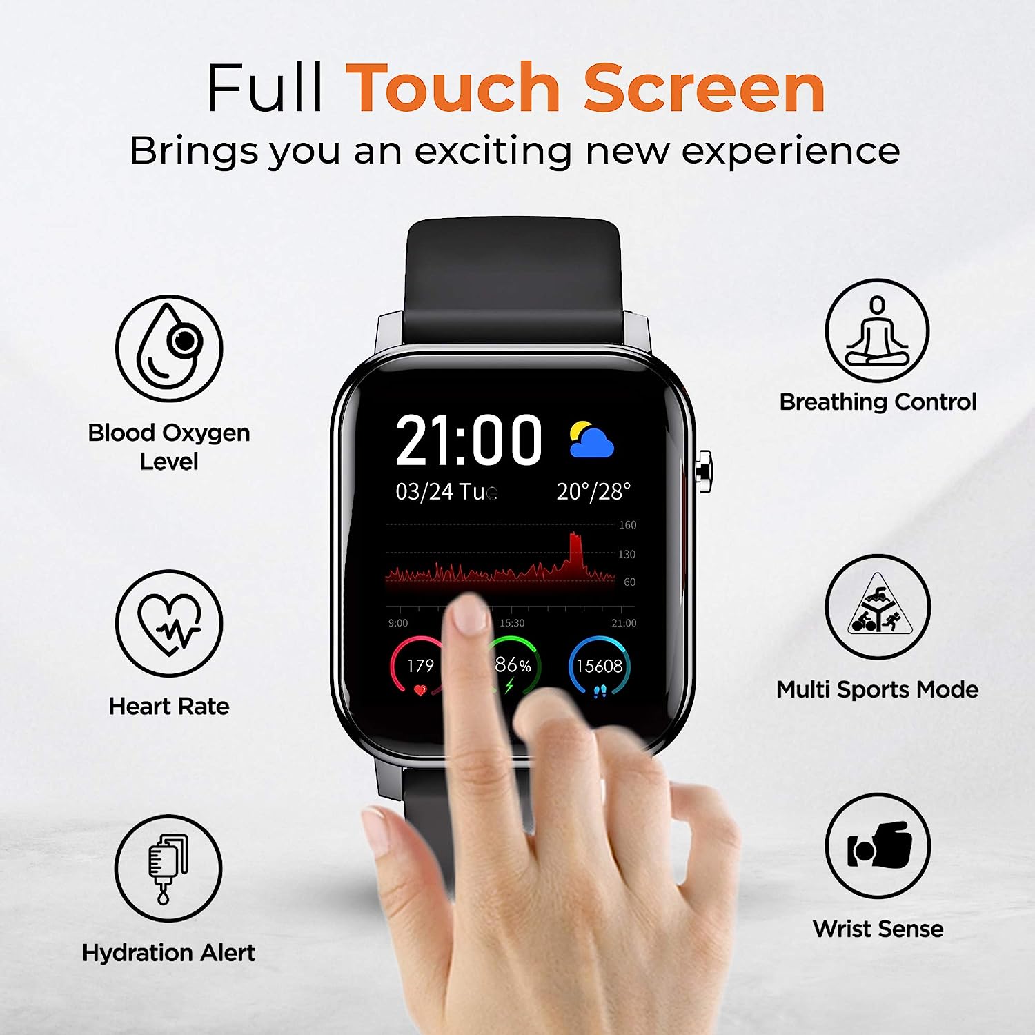 GIZmore Gizfit 908 Smartwatch with Activity Tracker (35.56mm Curved Display, IPX68 Sweat & Waterproof, Midnight Black)_8