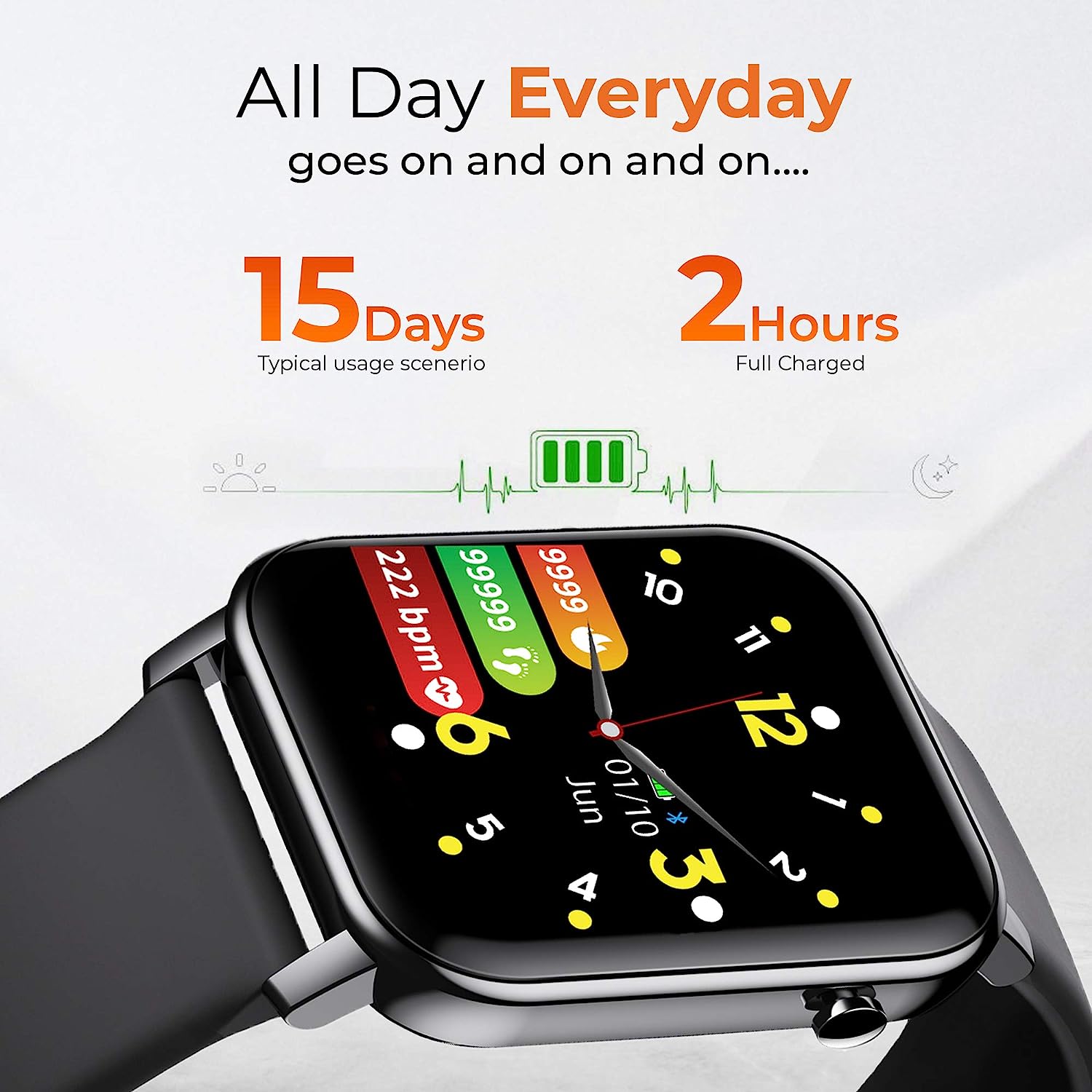GIZmore Gizfit 908 Smartwatch with Activity Tracker (35.56mm Curved Display, IPX68 Sweat & Waterproof, Midnight Black)_9