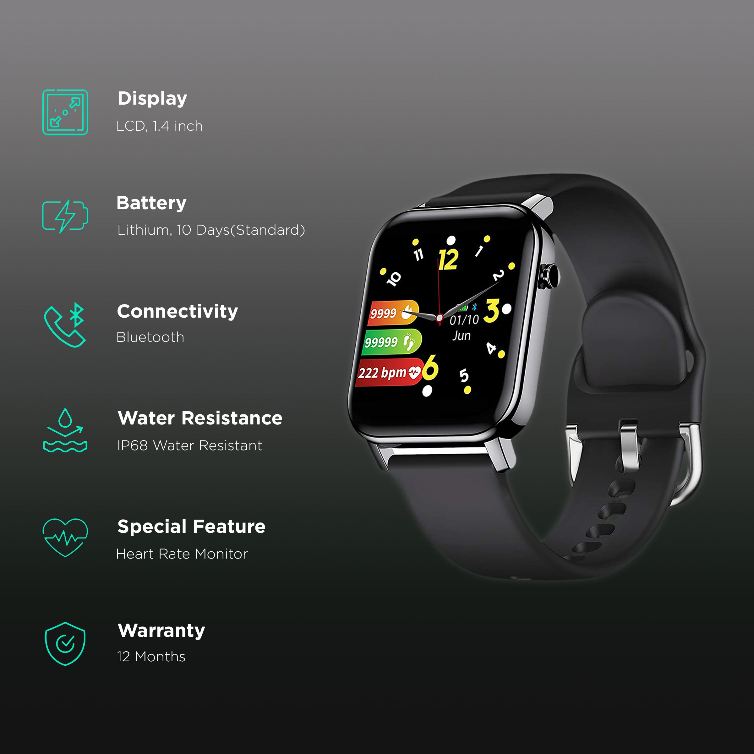 GIZmore Gizfit 908 Smartwatch with Activity Tracker (35.56mm Curved Display, IPX68 Sweat & Waterproof, Midnight Black)_2