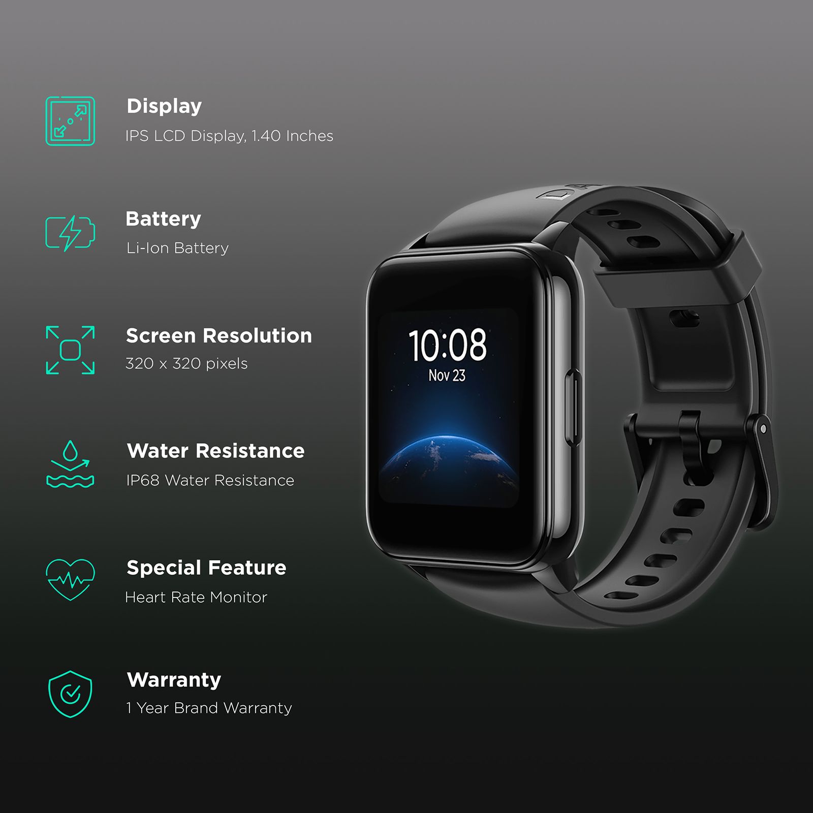 realme Watch 2 Smartwatch with Activity Tracker (35mm LCD Display, IP68 Water Resistant, Black)_2
