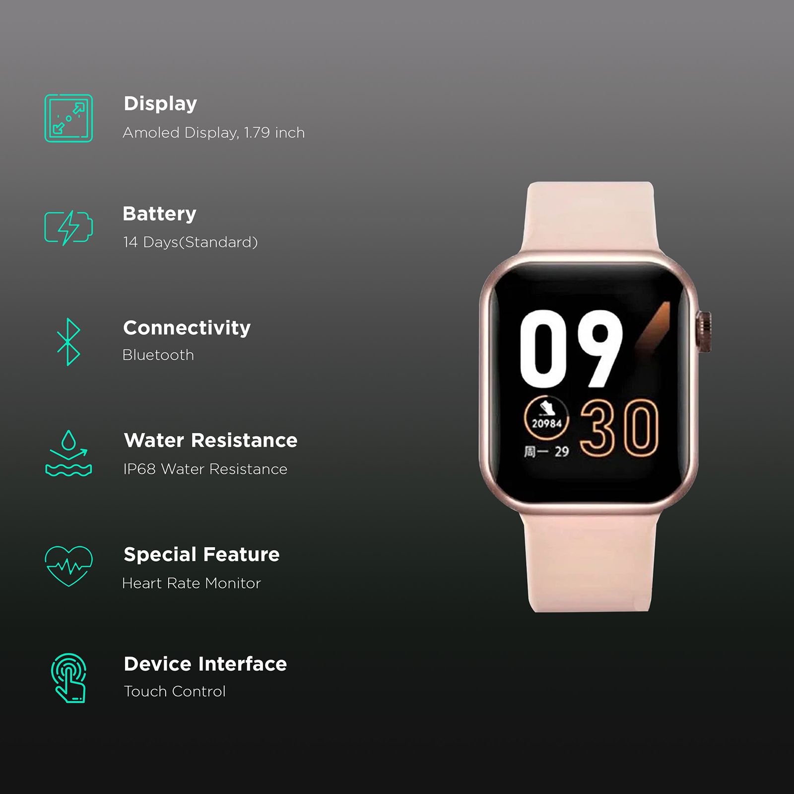 eOnz Elite Smartwatch with Activity Tracker (45.46mm AMOLED Display, IP68 Water Resistant, Rose Gold Strap)_2