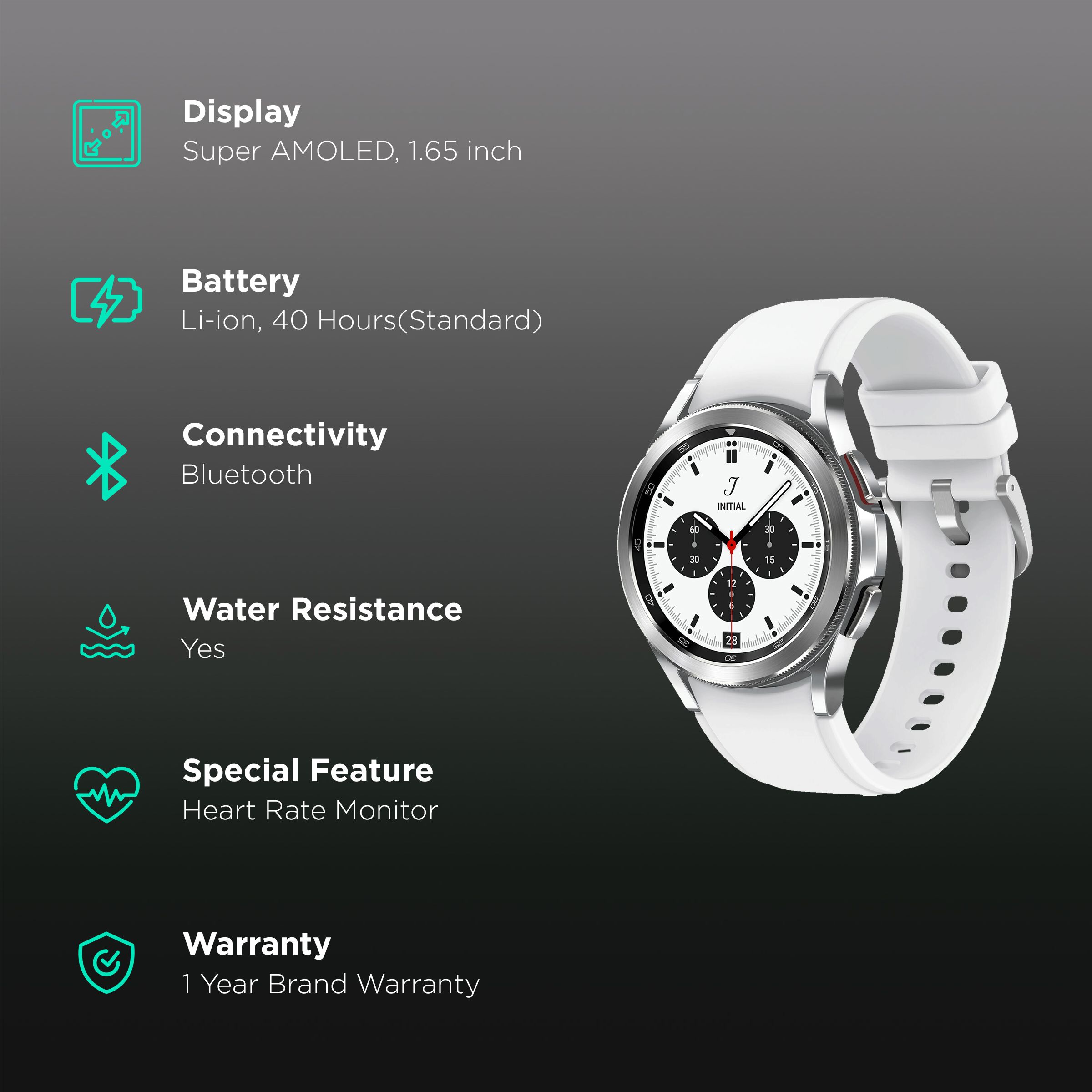 SAMSUNG Galaxy Watch4 Classic GPS+Wi-Fi+4G SIM+Bluetooth Wear OS Smartwatch (42mm Super AMOLED Display, Sweat Resistant, Silver Strap) SAMSUNG Galaxy Watch4 Classic GPS+Wi-Fi+4G SIM+Bluetooth Wear OS Smartwatch (42mm Super AMOLED Display, Sweat Resistant, Silver Strap)_2