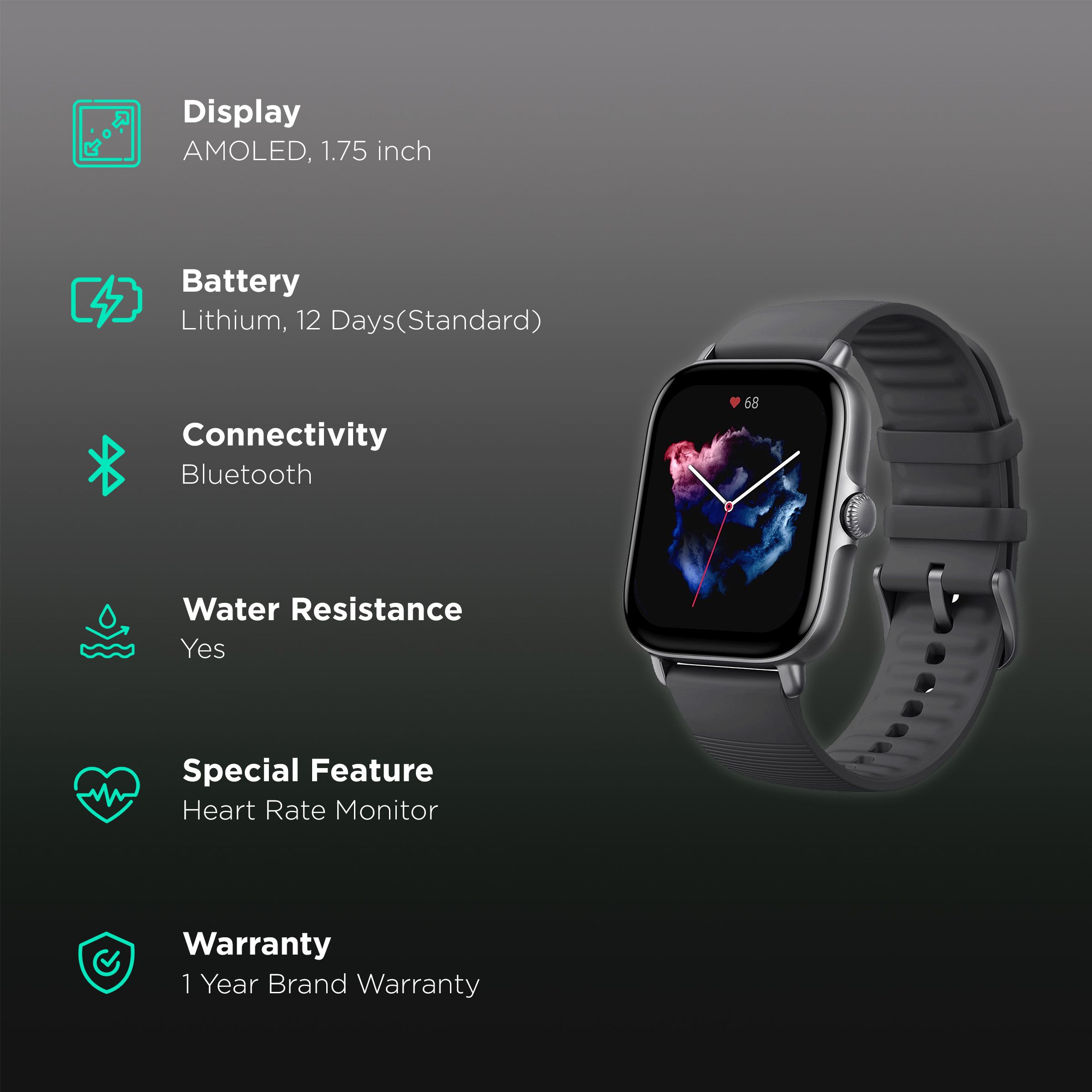 amazfit GTS 3 Smartwatch with Activity Tracker (44.45mm AMOLED Display, Water Resistant, Black Strap)_2
