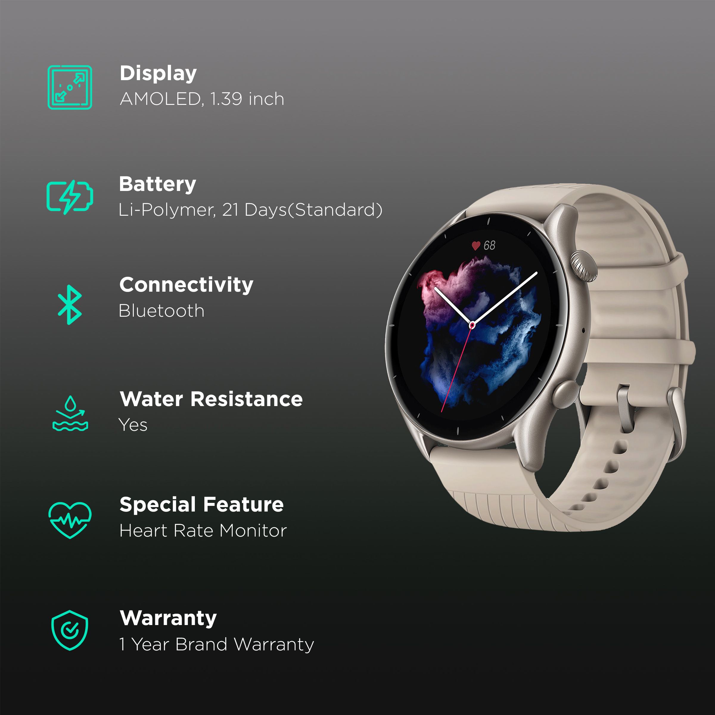 amazfit GTR 3 Smartwatch with Activity Tracker (35.3mm AMOLED Display, Water Resistant, Moonlight Grey Strap) amazfit GTR 3 Smartwatch with Activity Tracker (35.3mm AMOLED Display, Water Resistant, Moonlight Grey Strap)_2