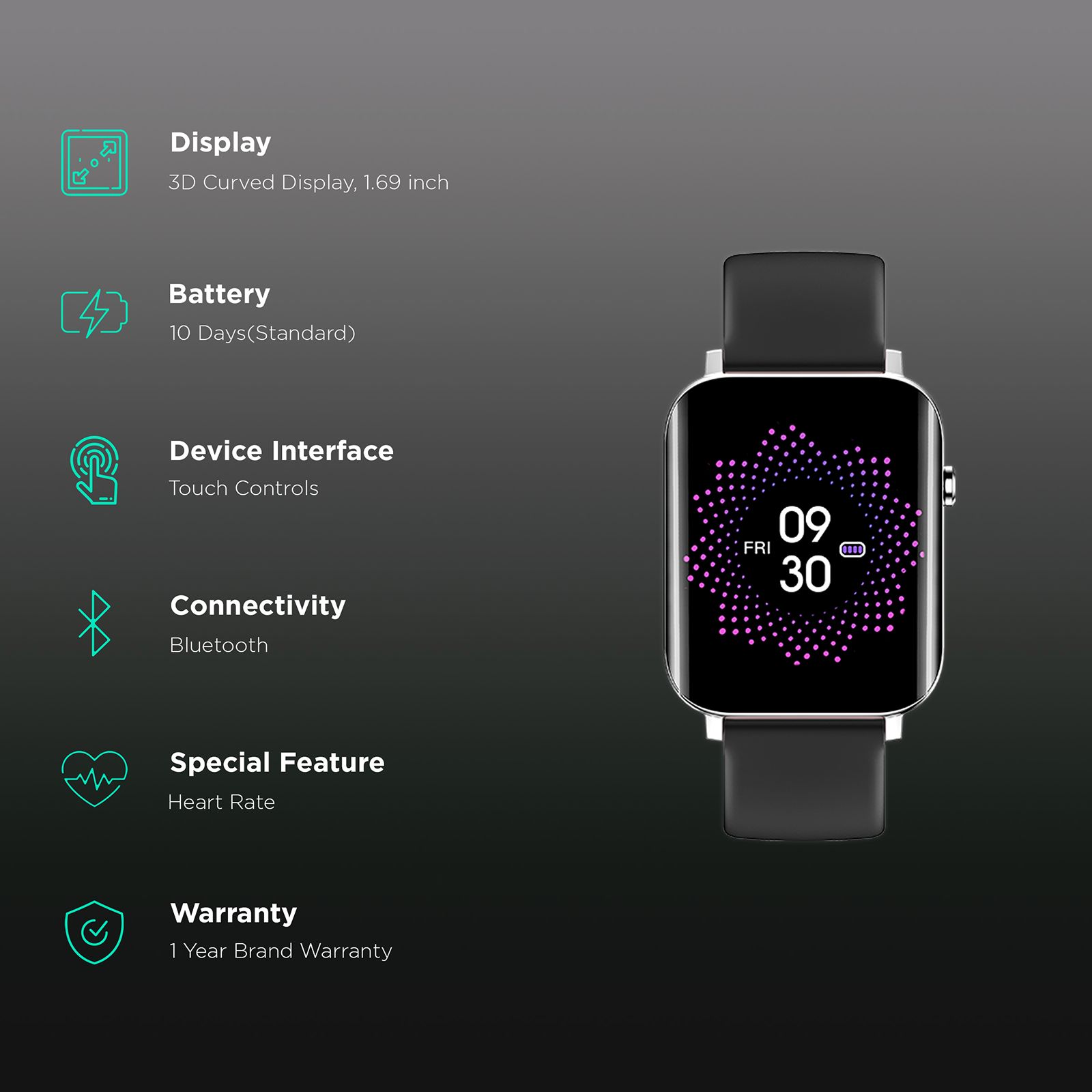 TAGG Verve Ultra Smartwatch with Bluetooth Calling (42.92mm 3D Curved Display, IP68 Waterproof, Black Strap)_2