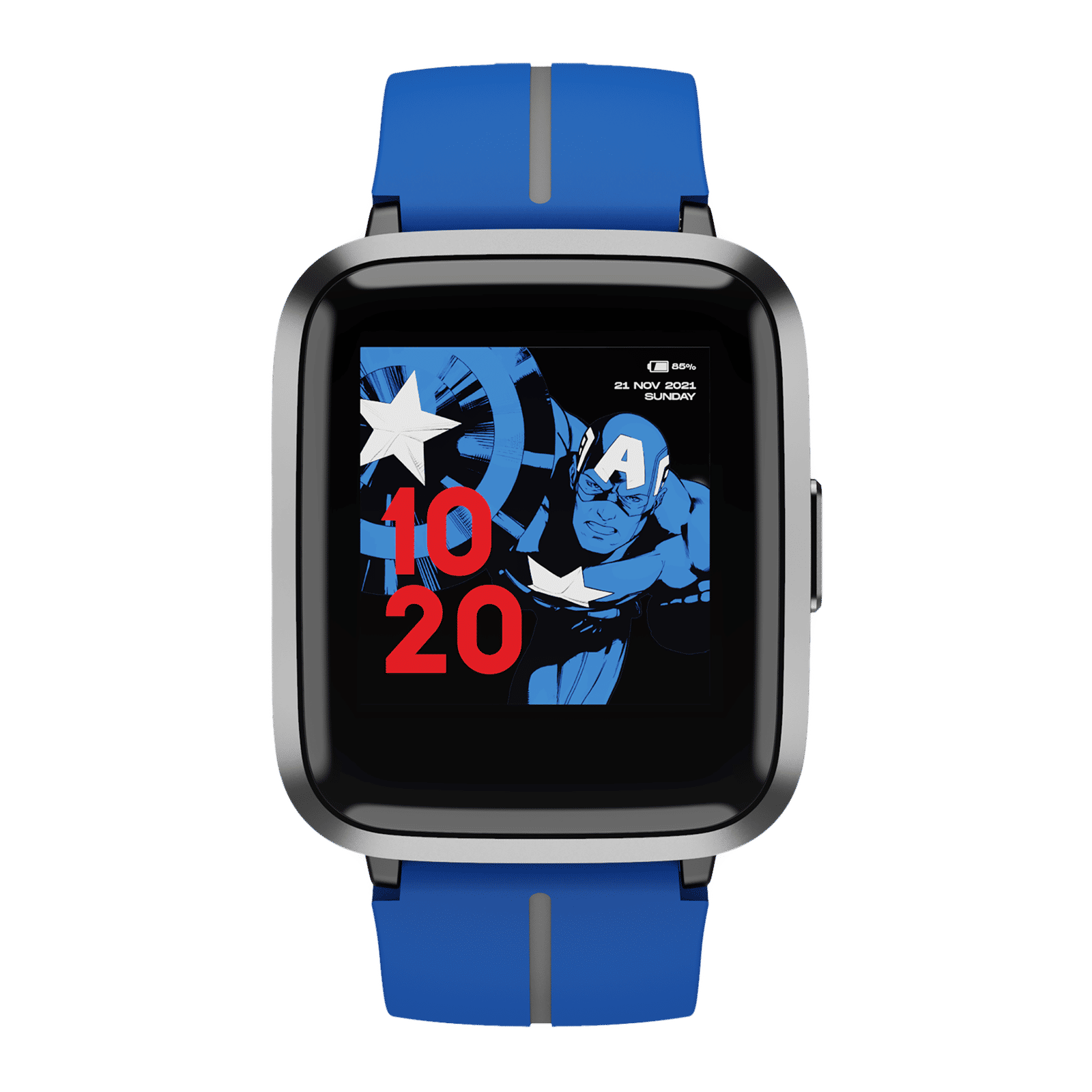 boAt Storm Captain America Marvel Edition Smartwatch with Health Monitoring (33mm 2.5D Curved Display, 5ATM Water Resistant, Captain's Blue Strap) boAt Storm Captain America Marvel Edition Smartwatch with Health Monitoring (33mm 2.5D Curved Display, 5ATM Water Resistant, Captain's Blue Strap)_1