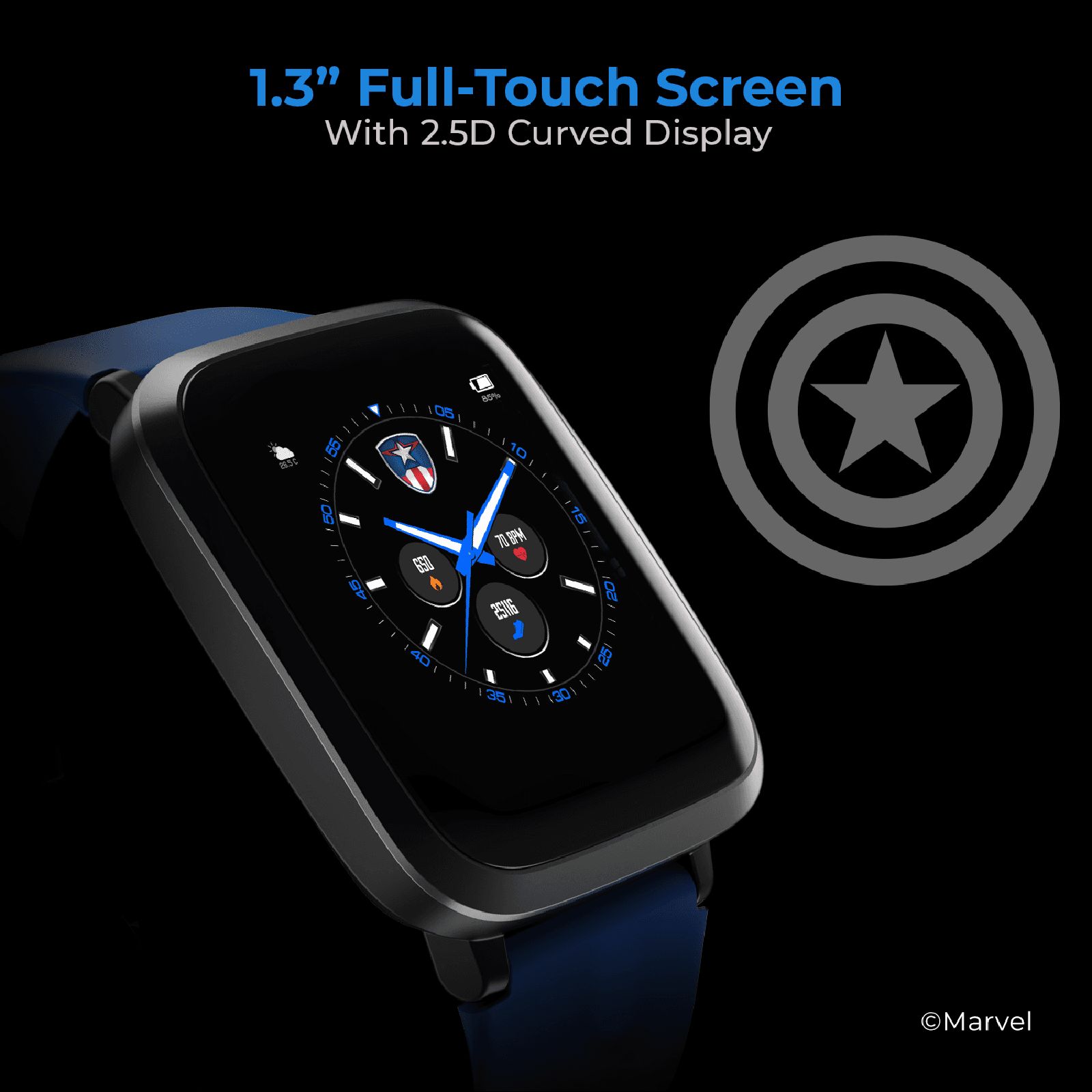 boAt Storm Captain America Marvel Edition Smartwatch with Health Monitoring (33mm 2.5D Curved Display, 5ATM Water Resistant, Captain's Blue Strap) boAt Storm Captain America Marvel Edition Smartwatch with Health Monitoring (33mm 2.5D Curved Display, 5ATM Water Resistant, Captain's Blue Strap)_9