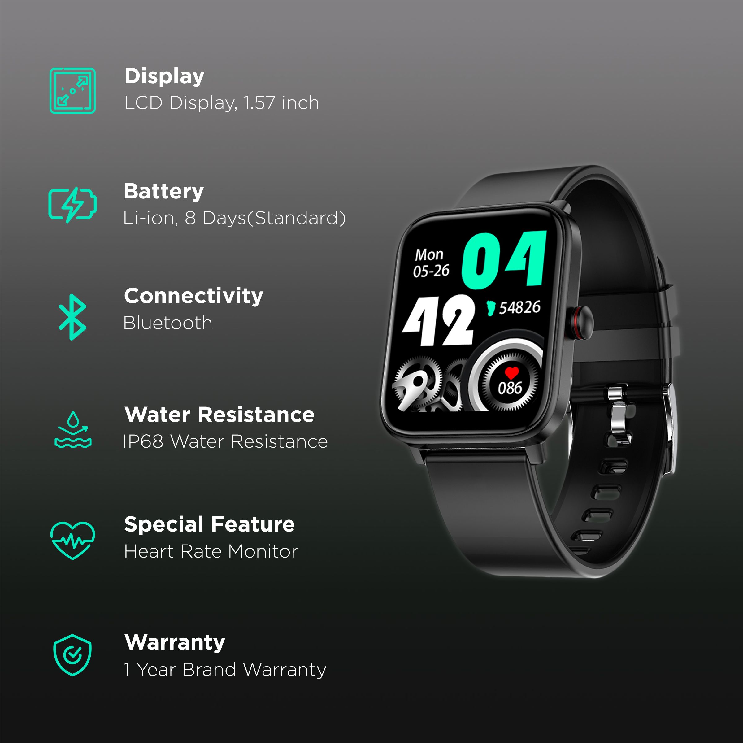 FIRE-BOLTT Ninja Pro Max BSW026 Smartwatch with Camera & Music Control (40mm LCD Display, IP68 Water Resistant, Black Strap)_2