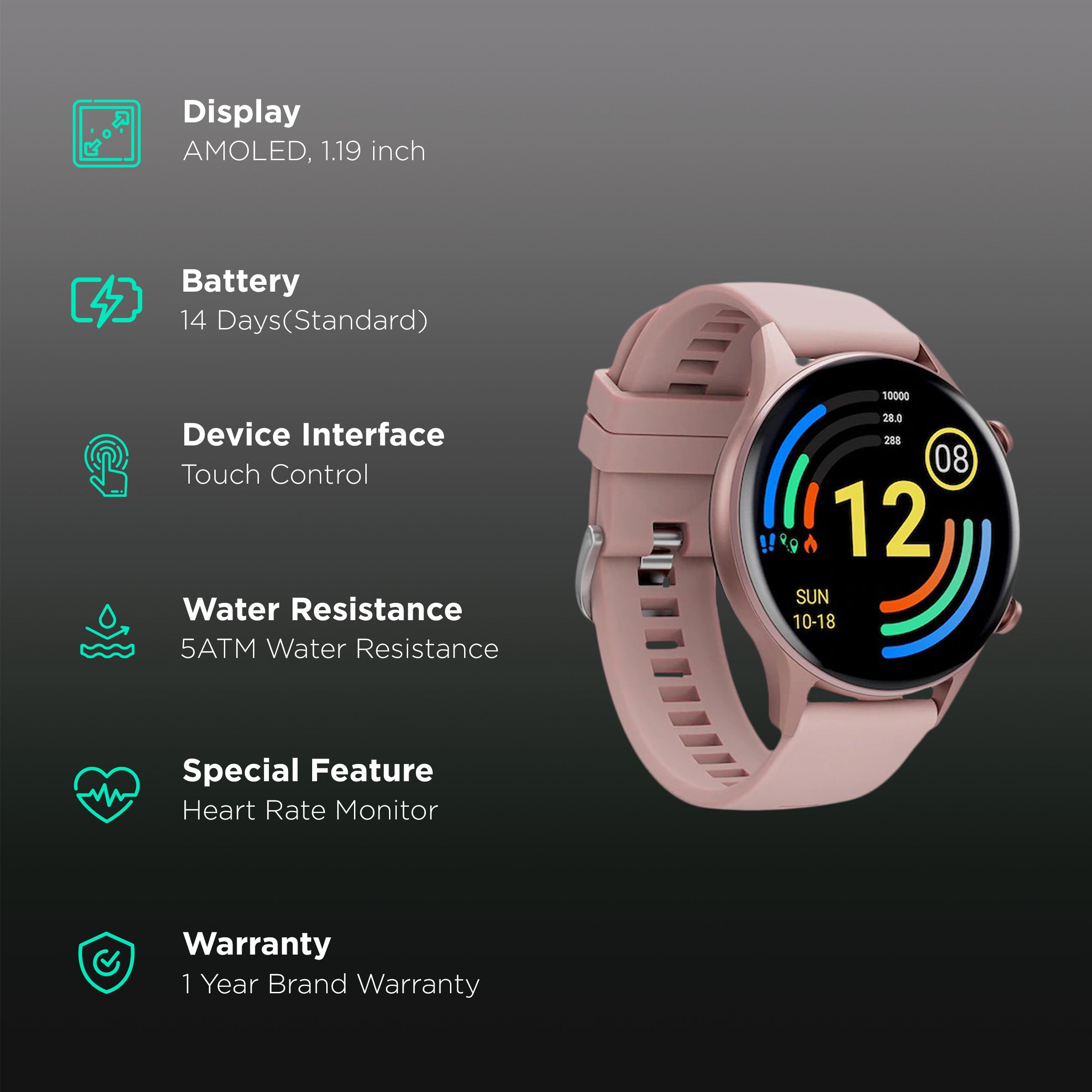 TITAN Smart Pro Smartwatch with Camera & Music Control (30.2mm AMOLED Display, 5ATM Water Resistant, Pink Strap) TITAN Smart Pro Smartwatch with Camera & Music Control (30.2mm AMOLED Display, 5ATM Water Resistant, Pink Strap)_2