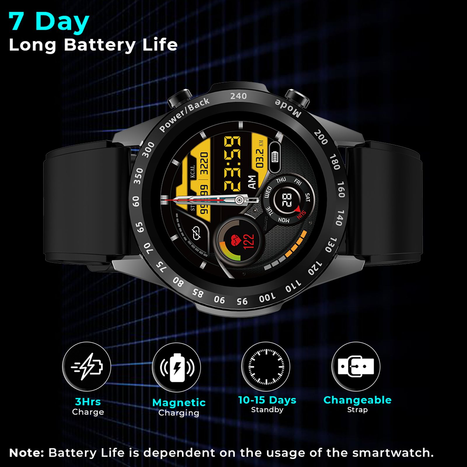 pTron Force X11s Smartwatch with Bluetooth Calling (33mm Full Touch Digital Display, IP68 Waterproof, Black Strap)_6