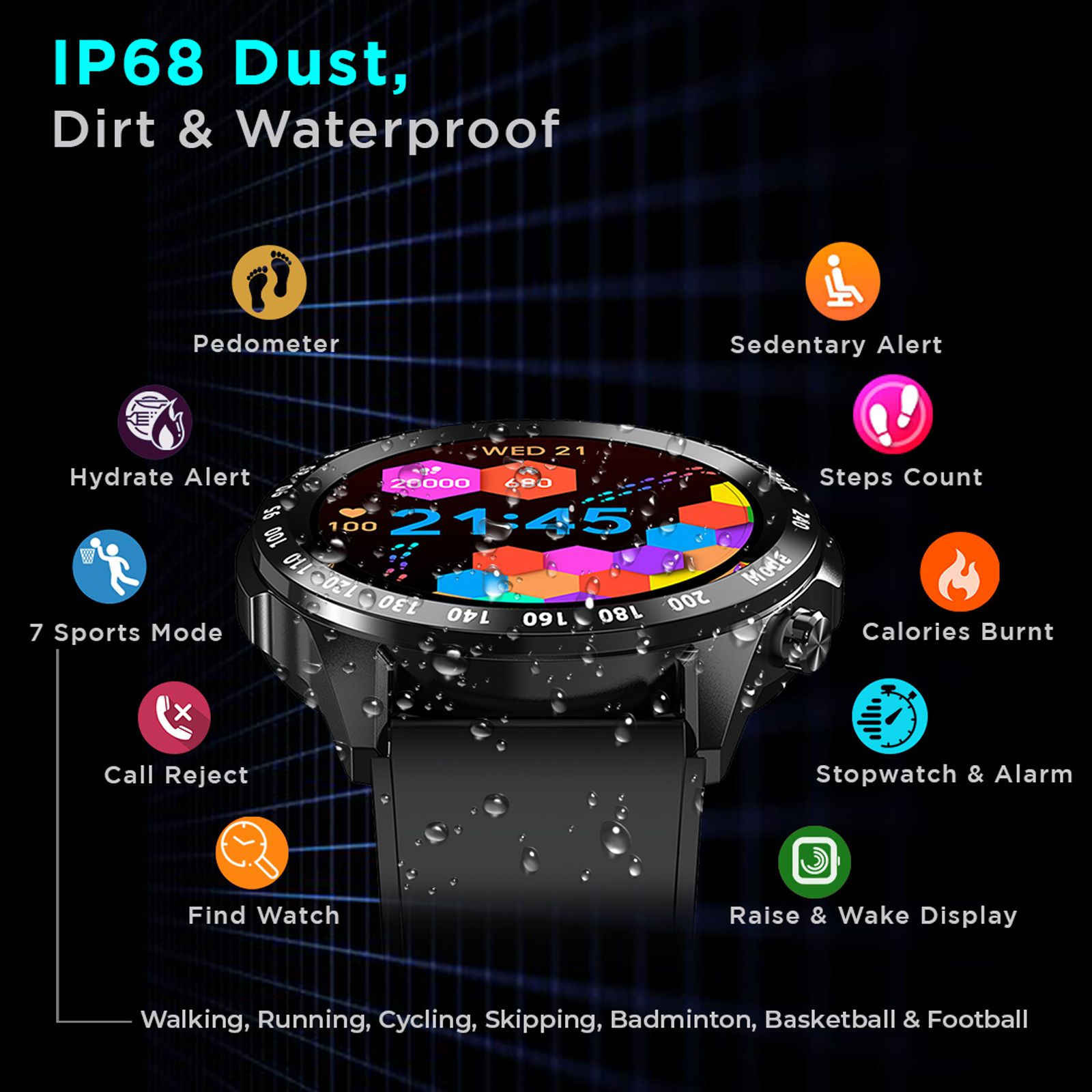 pTron Force X11s Smartwatch with Bluetooth Calling (33mm Full Touch Digital Display, IP68 Waterproof, Black Strap)_7