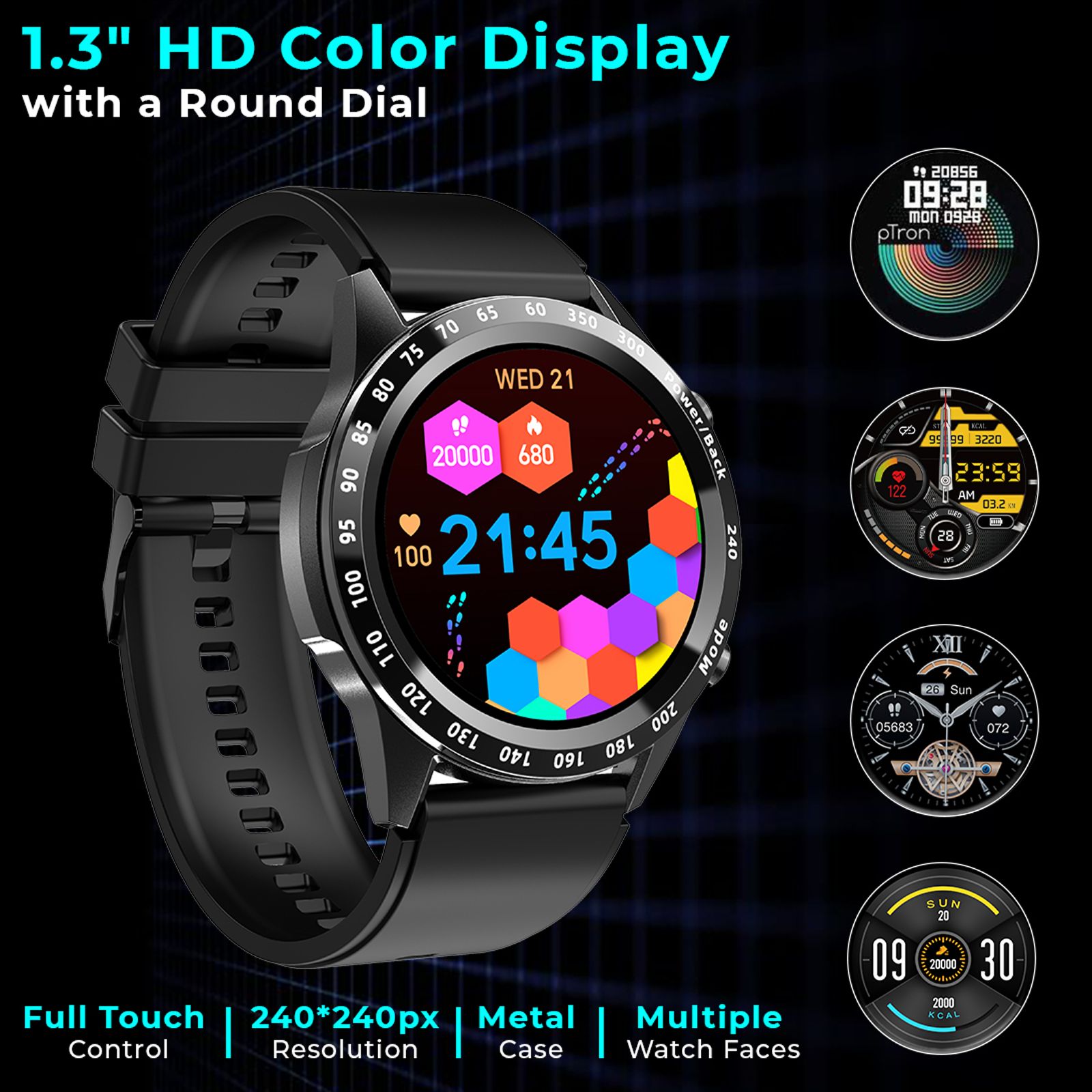 pTron Force X11s Smartwatch with Bluetooth Calling (33mm Full Touch Digital Display, IP68 Waterproof, Black Strap)_9