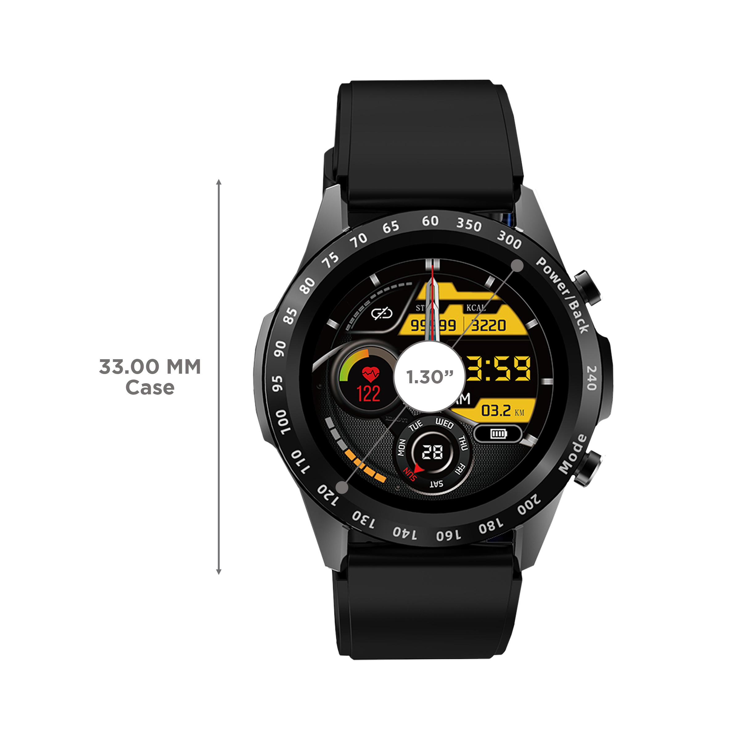 pTron Force X11s Smartwatch with Bluetooth Calling (33mm Full Touch Digital Display, IP68 Waterproof, Black Strap)_3