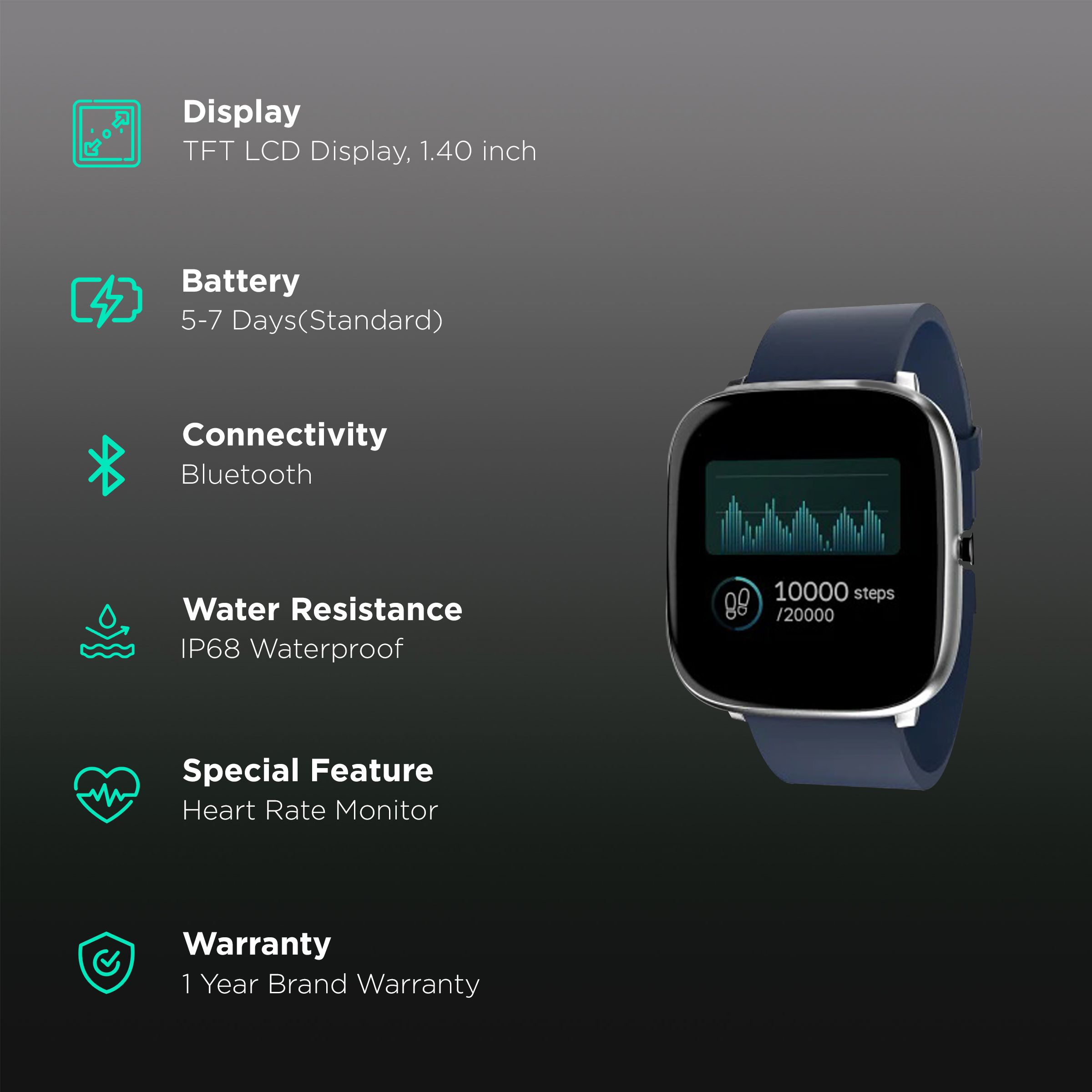 noise ColorFit Qube O2 Smartwatch with Activity Tracker (35.56mm TFT LCD Display, IP68 Waterproof, Royal Blue Strap)_2