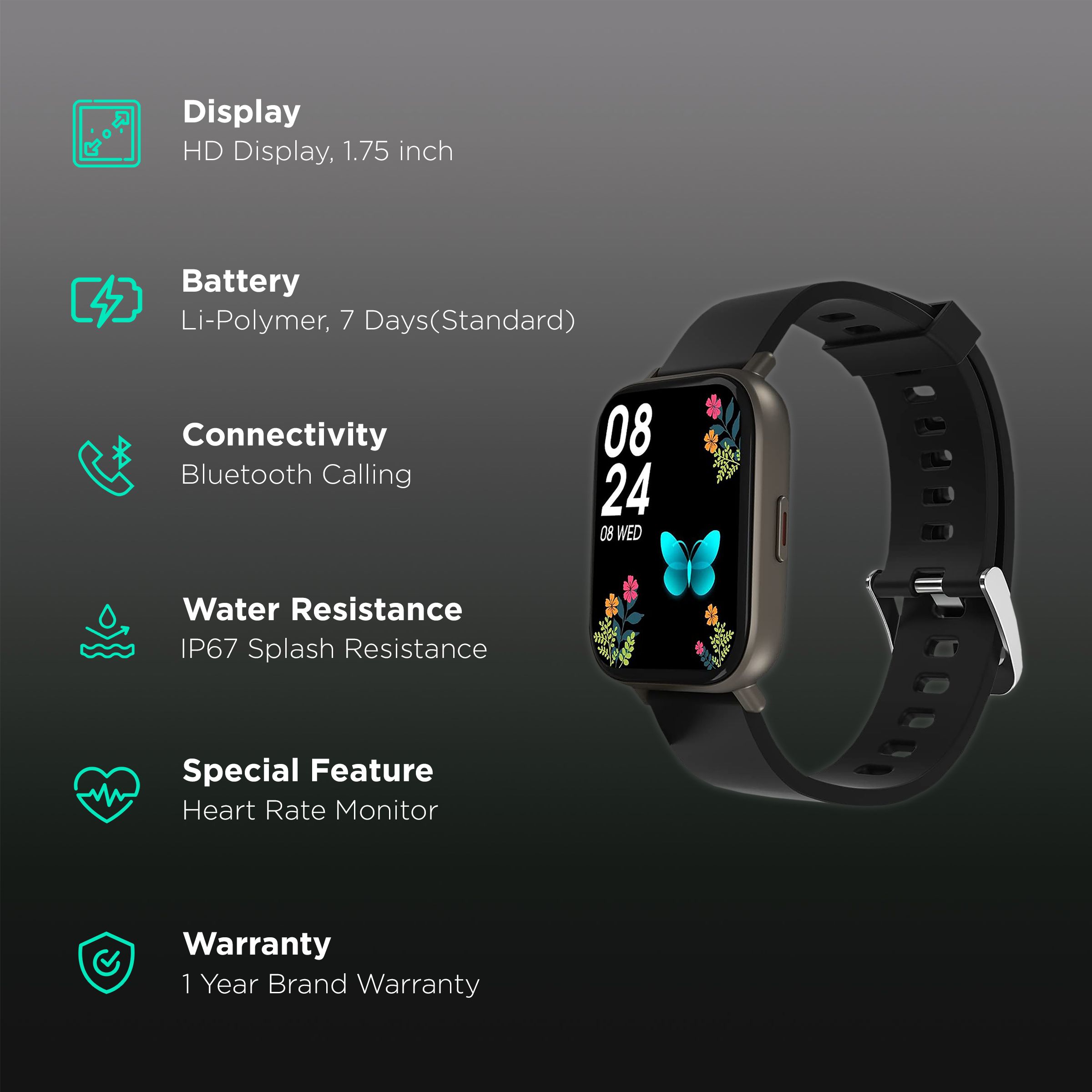 PORTRONICS Kronos Y1 Smartwatch with Bluetooth Calling (44.45mm HD Display, IP67 Splash Resistant, Grey Strap)_2