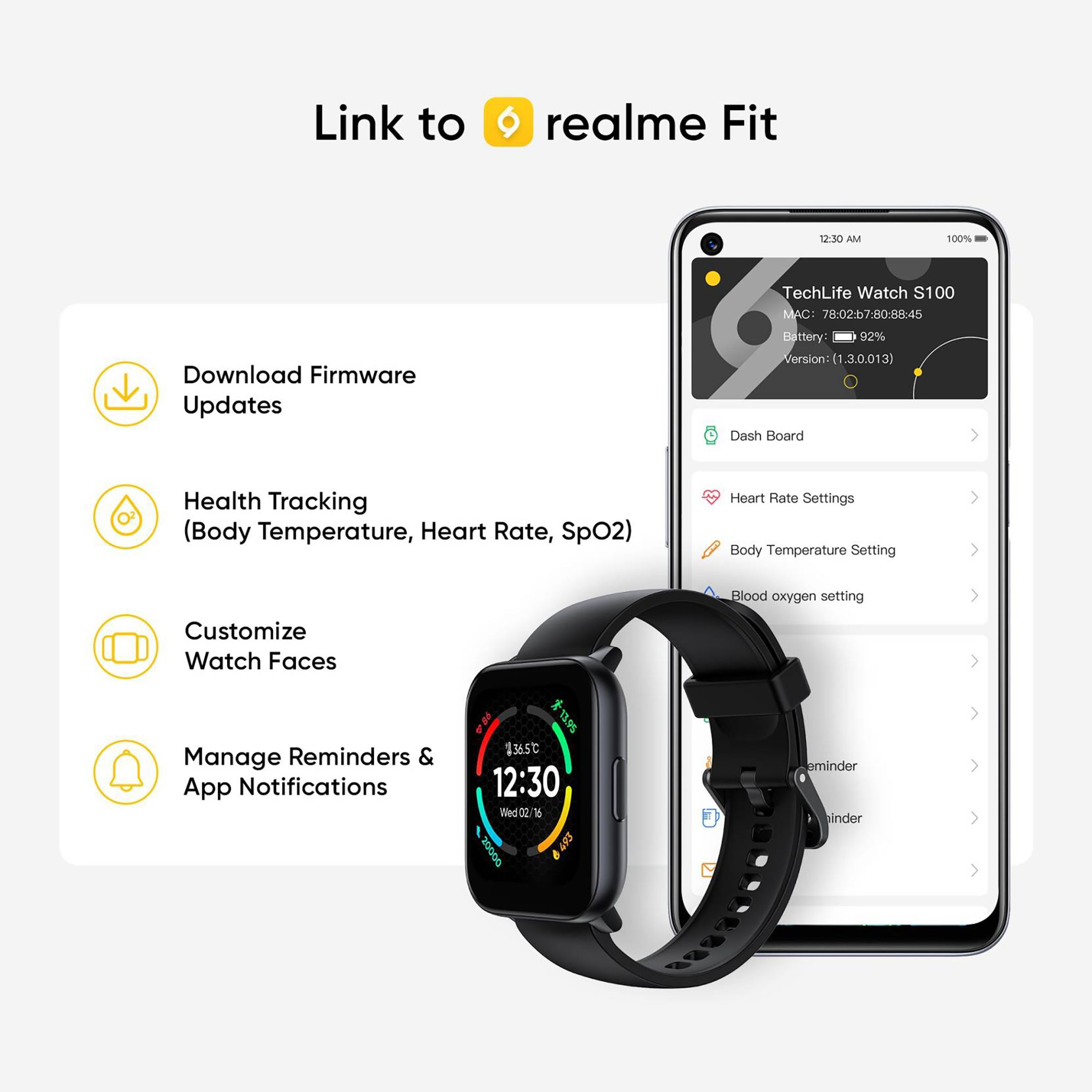 realme TechLife Watch S100 Smartwatch with Activity Tracker (43mm TFT Display, IP68 Water Resistant, Black Strap) realme TechLife Watch S100 Smartwatch with Activity Tracker (43mm TFT Display, IP68 Water Resistant, Black Strap)_9