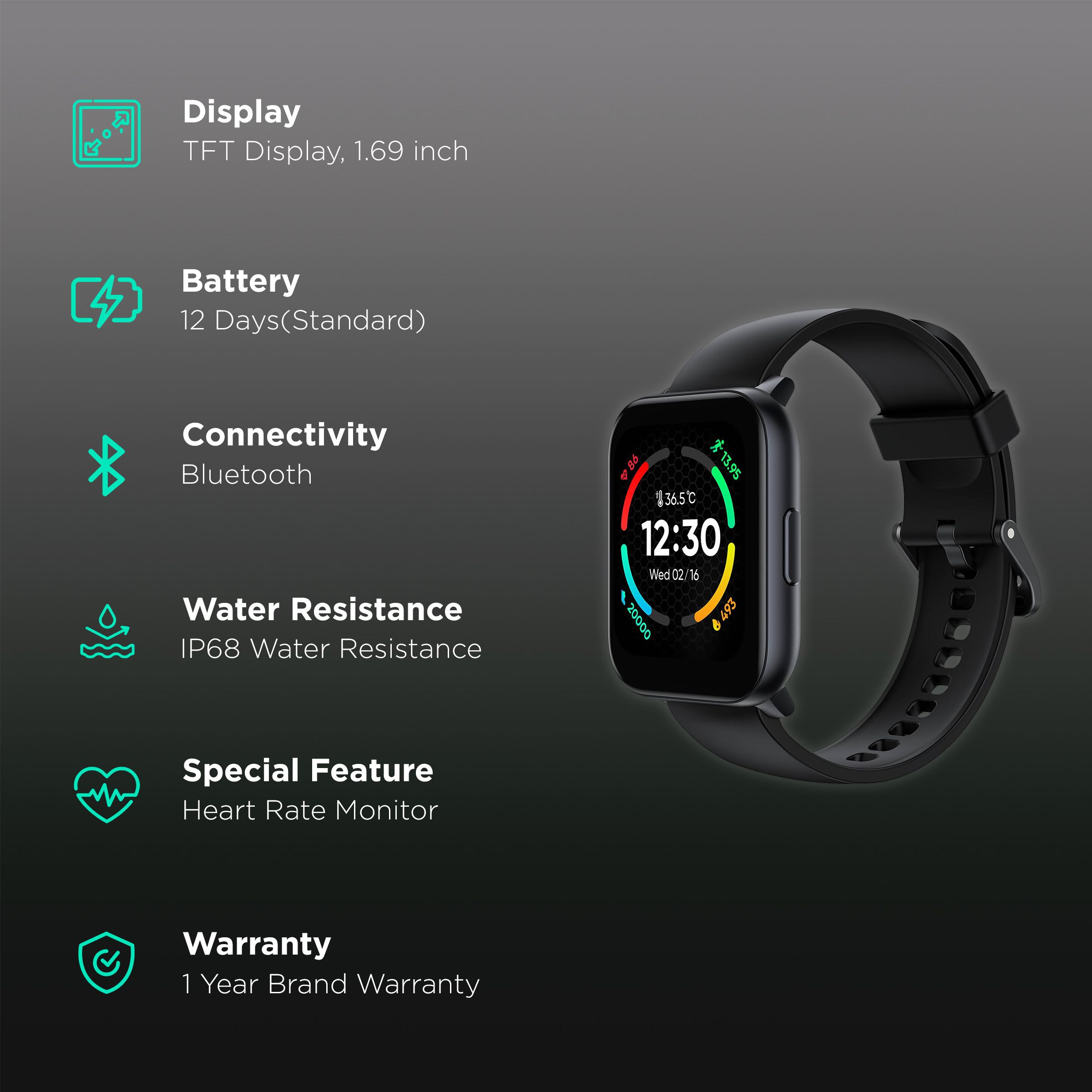 realme TechLife Watch S100 Smartwatch with Activity Tracker (43mm TFT Display, IP68 Water Resistant, Black Strap) realme TechLife Watch S100 Smartwatch with Activity Tracker (43mm TFT Display, IP68 Water Resistant, Black Strap)_2