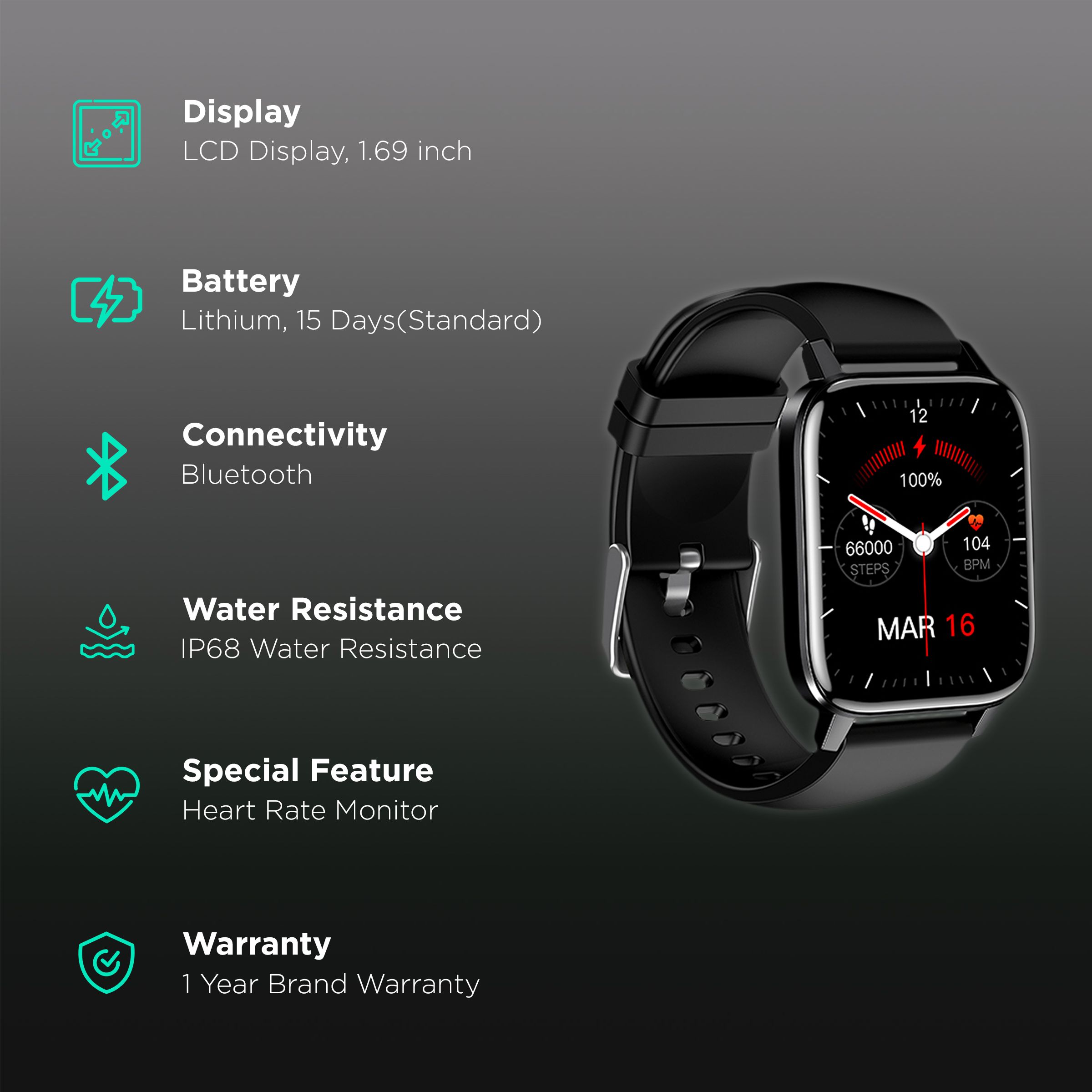 in base Urban Fit X Smartwatch with Activity Tracker (42.9mm LCD Display, IP68 Water Resistant, Black Strap) in base Urban Fit X Smartwatch with Activity Tracker (42.9mm LCD Display, IP68 Water Resistant, Black Strap)_2