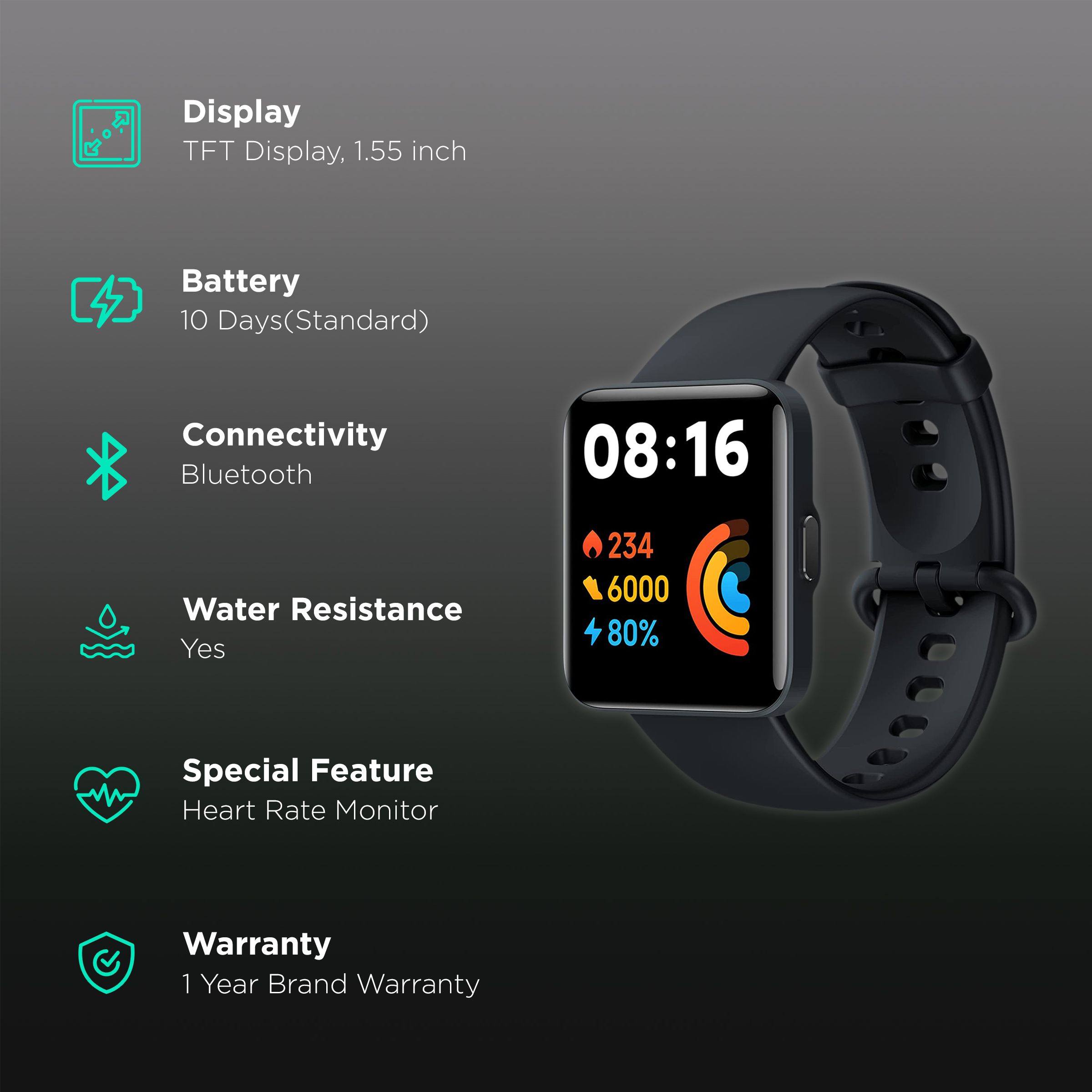 Redmi Watch 2 Lite Smartwatch with Activity Tracker (39.4mm TFT Display, 5 ATM Water Resistant, Black Strap) Redmi Watch 2 Lite Smartwatch with Activity Tracker (39.4mm TFT Display, 5 ATM Water Resistant, Black Strap)_2