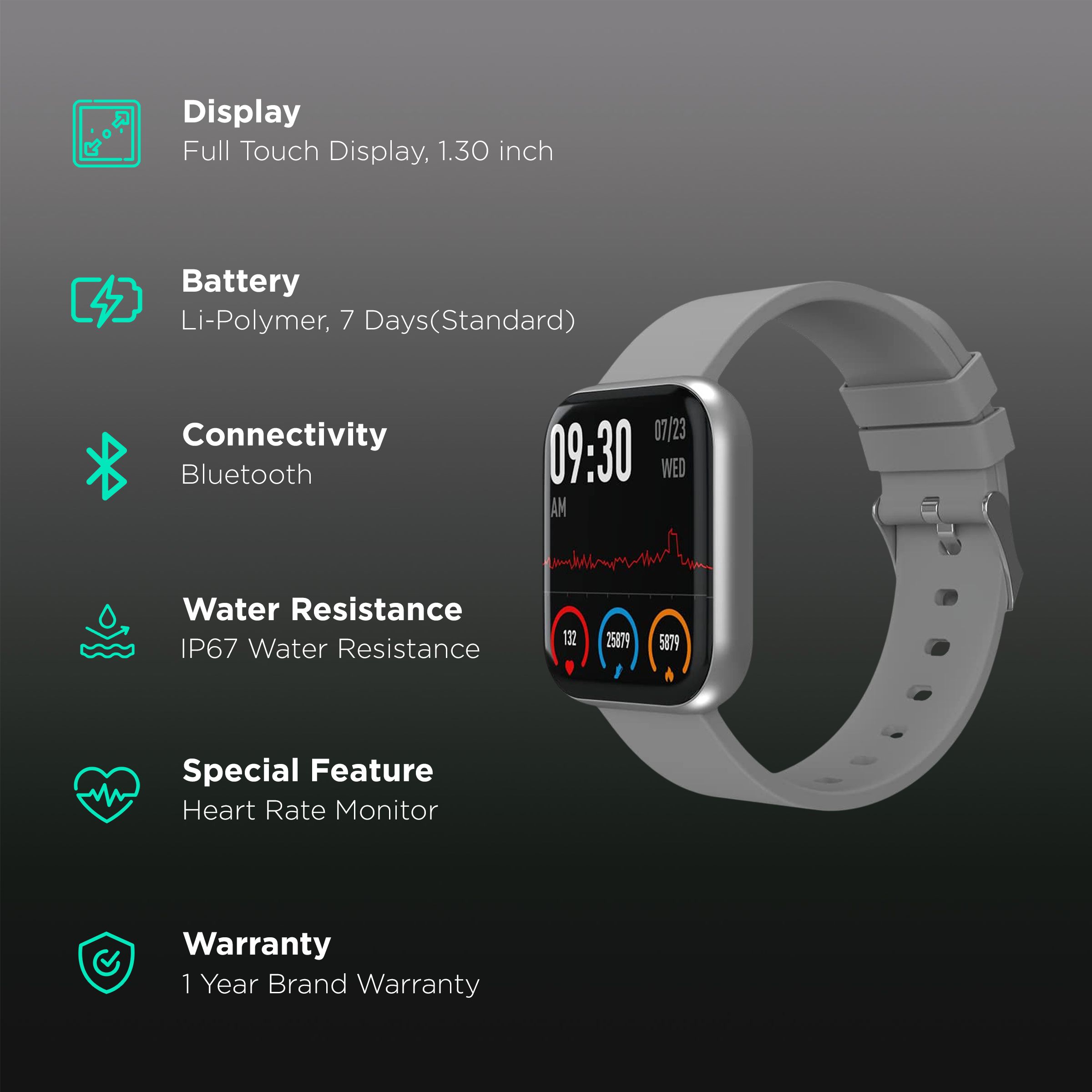 PORTRONICS Kronos X2 Smartwatch with Activity Tracker (33.02mm Full Touch Display, IP67 Water Resistant, Grey Strap) PORTRONICS Kronos X2 Smartwatch with Activity Tracker (33.02mm Full Touch Display, IP67 Water Resistant, Grey Strap)_2