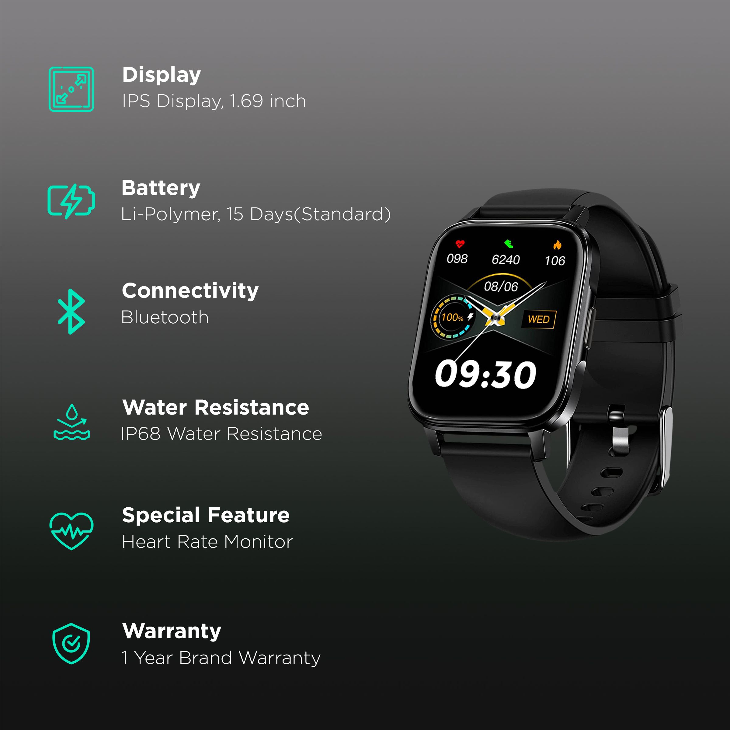 maxima Max Pro X5 Smartwatch with Activity Tracker (43mm Color IPS Display, IP68 Water Resistant, Black Strap)_2