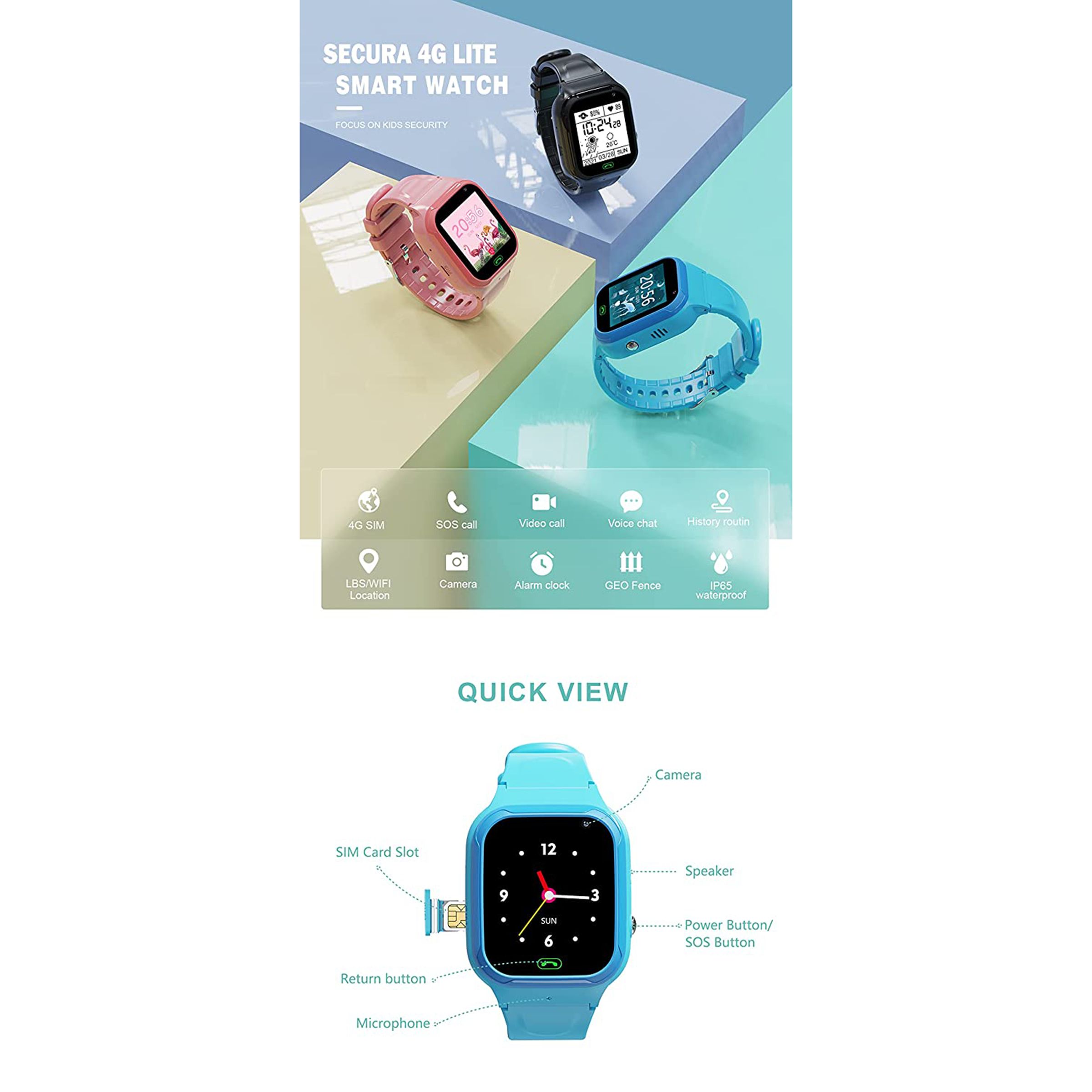 sekyo Secura 4G Lite Smartwatch with Camera Control (36mm LCD Display, Water Resistant, Black Strap)_8