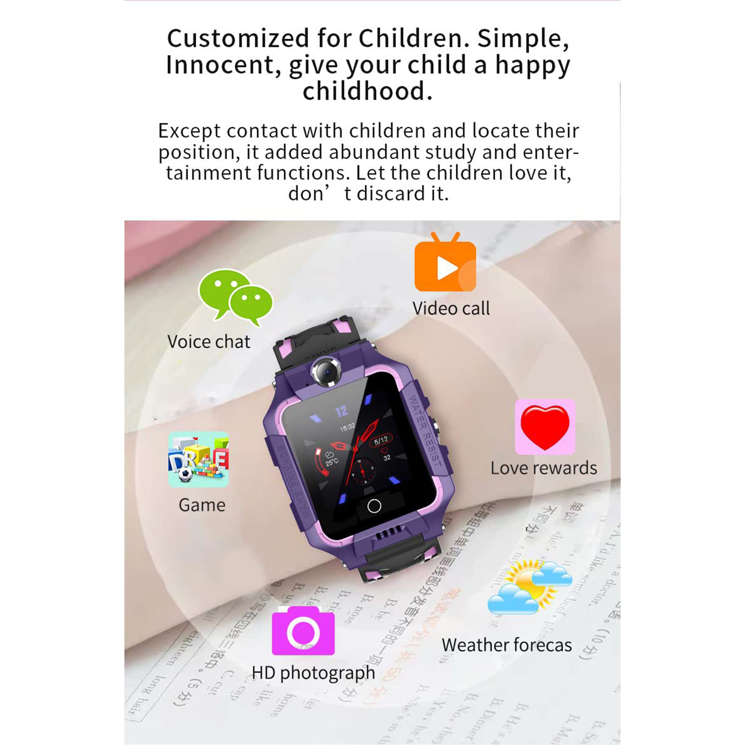 sekyo Turbo 4G Smartwatch with GPS (40mm LCD Display, Water Resistant, Purple/Black Strap)_7