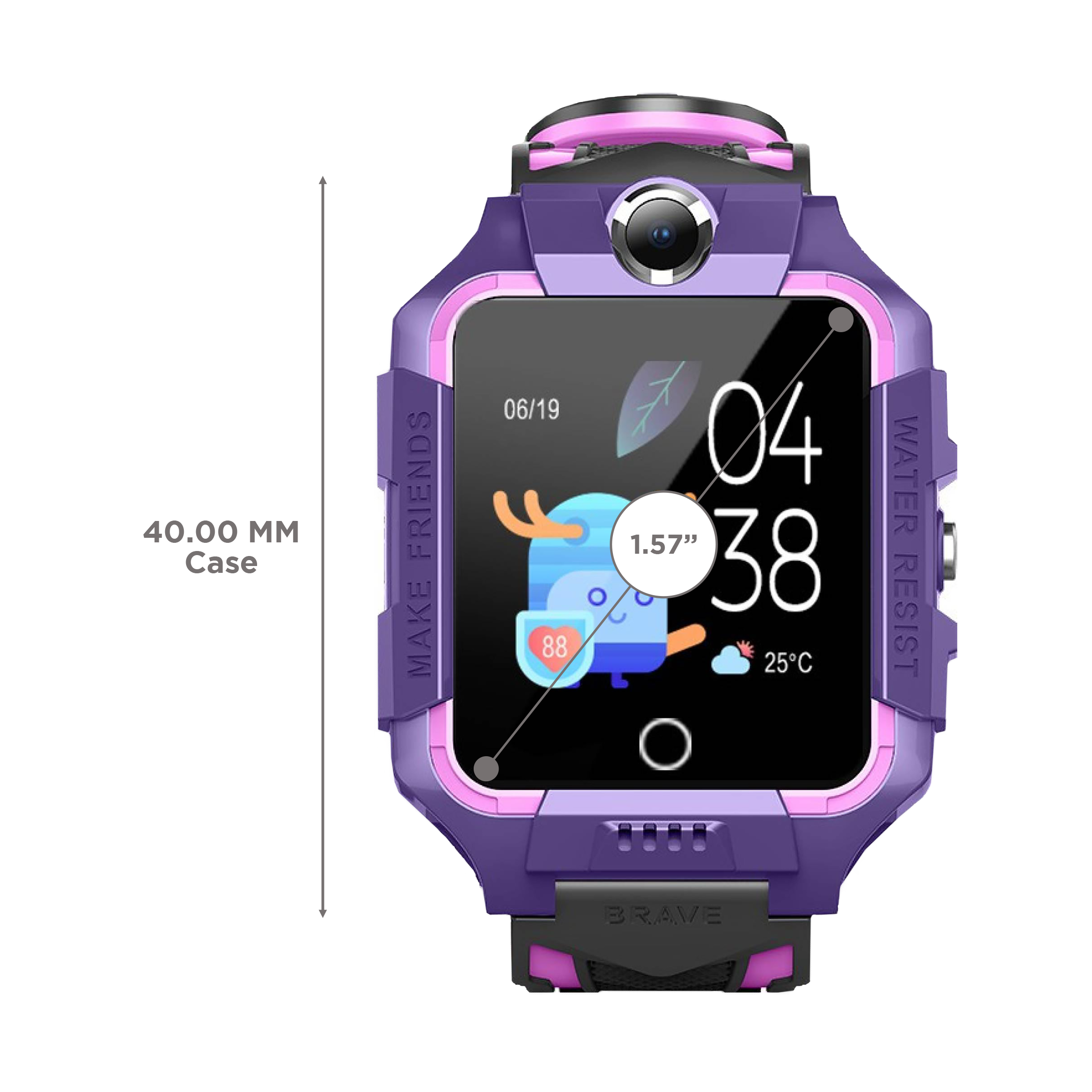sekyo Turbo 4G Smartwatch with GPS (40mm LCD Display, Water Resistant, Purple/Black Strap)_3