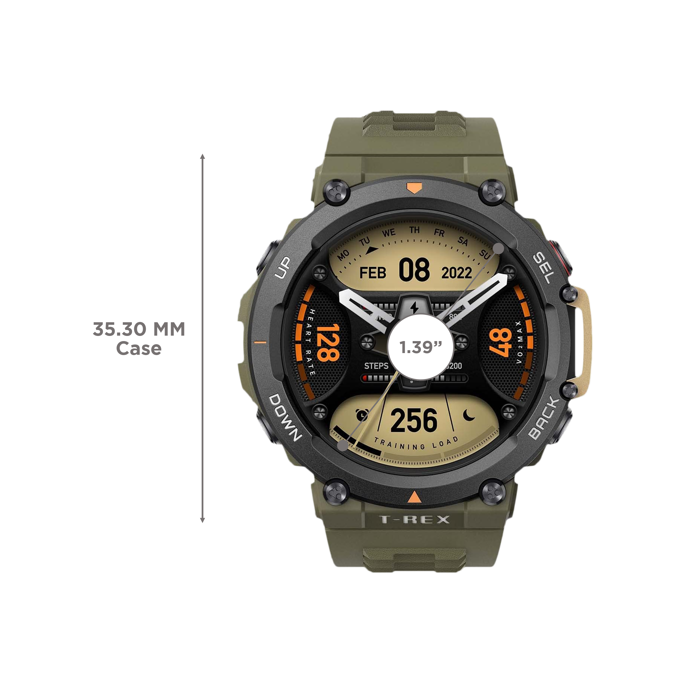 amazfit T-Rex 2 Smartwatch with Activity Tracker (35.3mm AMOLED Display, 10ATM Water Resistant, Wild Green Strap)_3