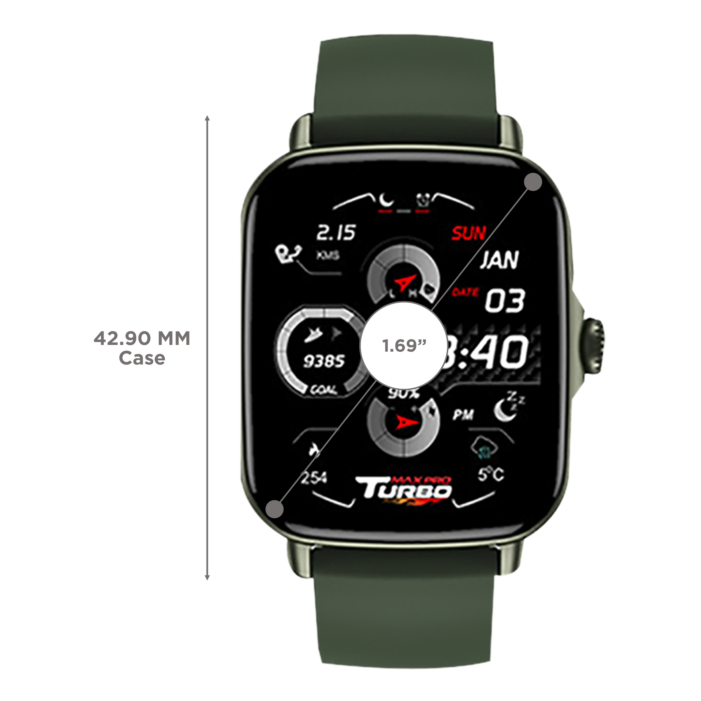 maxima Max Pro Turbo Smartwatch with Bluetooth Calling (42.9mm IPS HD Display, IP67 Water Resistant, Army Green Strap) maxima Max Pro Turbo Smartwatch with Bluetooth Calling (42.9mm IPS HD Display, IP67 Water Resistant, Army Green Strap)_3