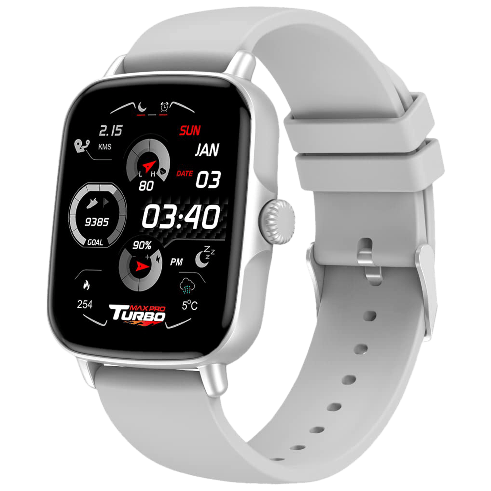 maxima Max Pro Turbo Smartwatch with Bluetooth Calling (42.9mm IPS HD Display, IP67 Water Resistant, Silver Strap)_1