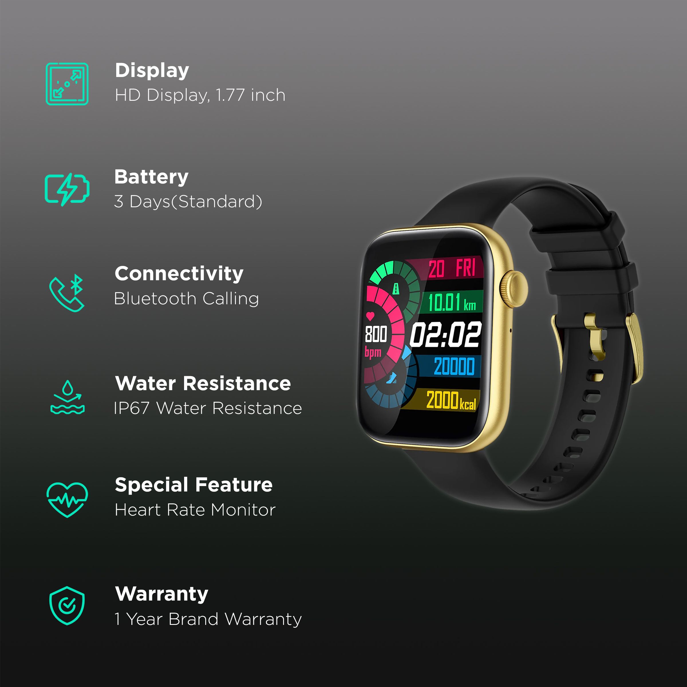 FIRE-BOLTT Ring 3 BSW043 Smartwatch with Bluetooth Calling (45mm HD Display, IP67 Water Resistant, Black Strap)_2