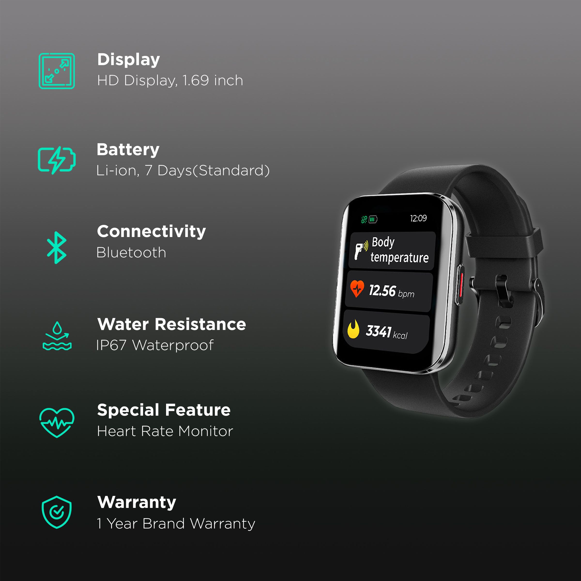 JUST CORSECA Stayfit J!VE Smartwatch with Activity Tracker (42.92mm HD Display, IP67 Waterproof, Mystic Black Strap)_2