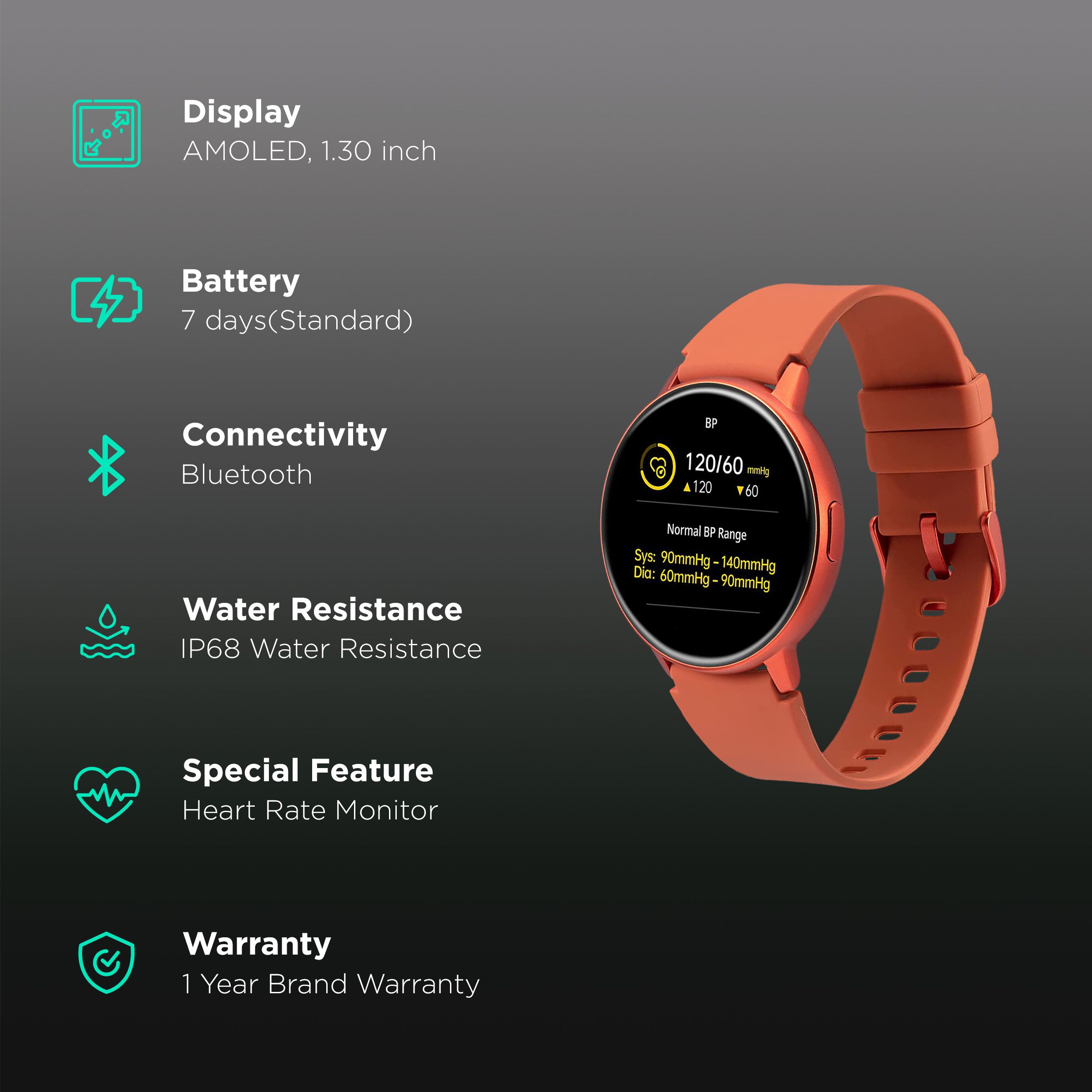 fastrack Reflex Play Smartwatch with Activity Tracker (33.02mm AMOLED Display, IP68 Water Resistant, Dazzling Orange Strap)_2
