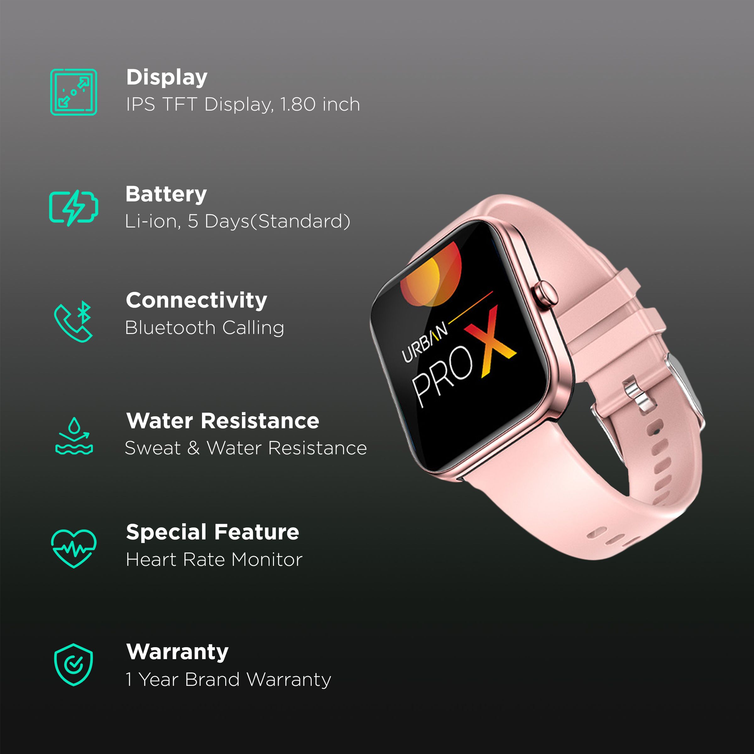 in base Urban PRO X Smartwatch with Bluetooth Calling (45.72mm IPS TFT Display, Water Resistant, Pink Strap) in base Urban PRO X Smartwatch with Bluetooth Calling (45.72mm IPS TFT Display, Water Resistant, Pink Strap)_2