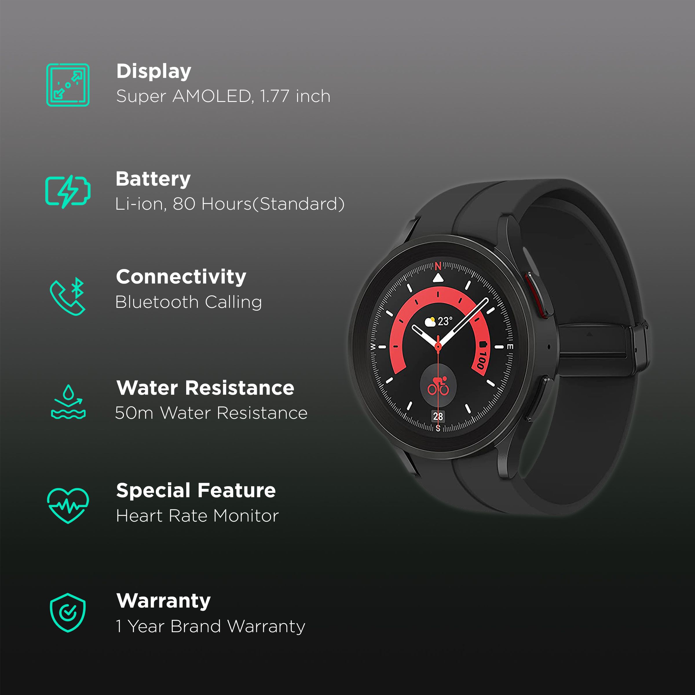 SAMSUNG Galaxy Watch5 Pro GPS+Wi-Fi+Bluetooth Wear OS Smartwatch (45mm Super AMOLED Display, Water Resistant, Black Titanium Strap)_2