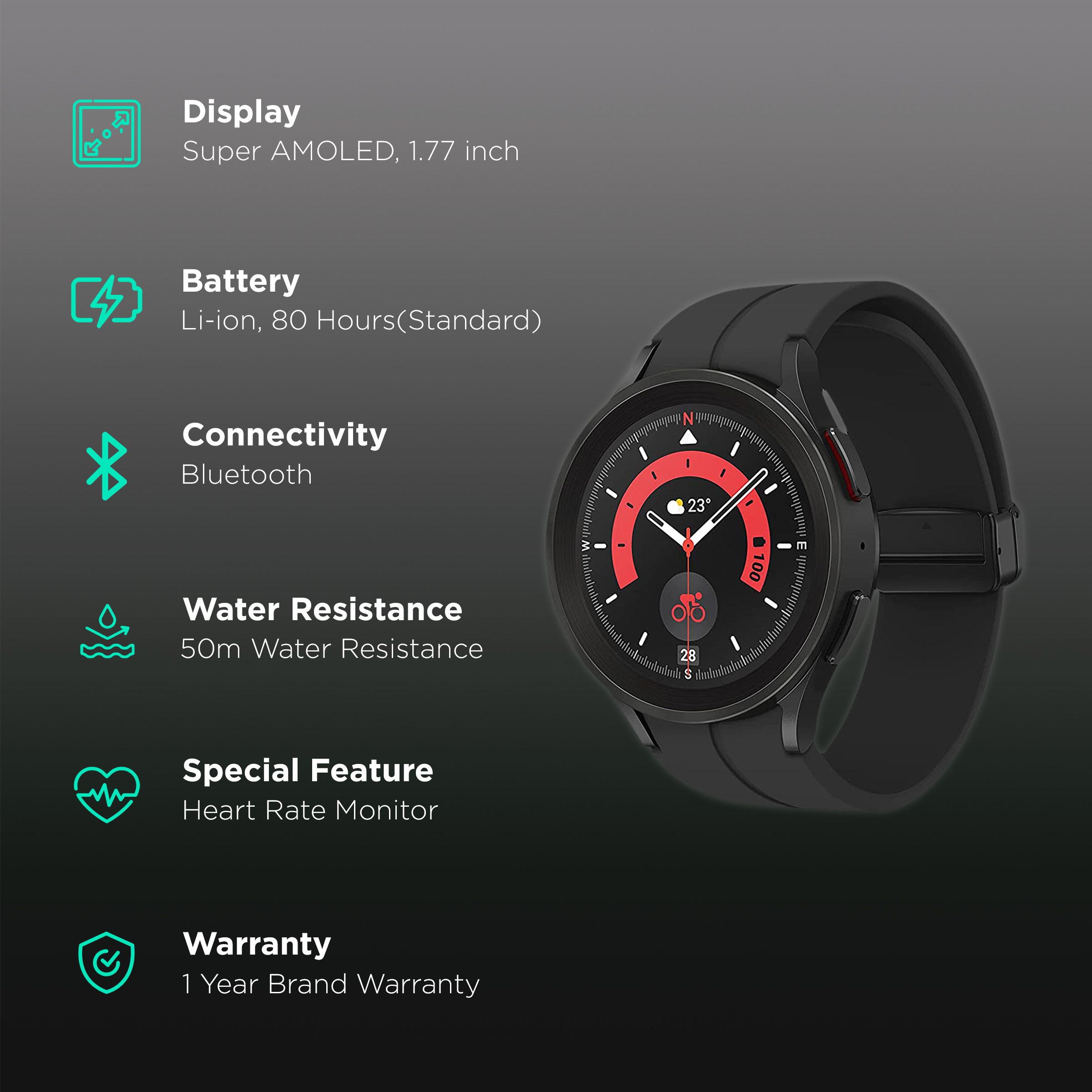 SAMSUNG Galaxy Watch5 Pro GPS+Wi-Fi+4G SIM+Bluetooth Wear OS Smartwatch (45mm Super AMOLED Display, Water Resistant, Black Titanium Strap)_2